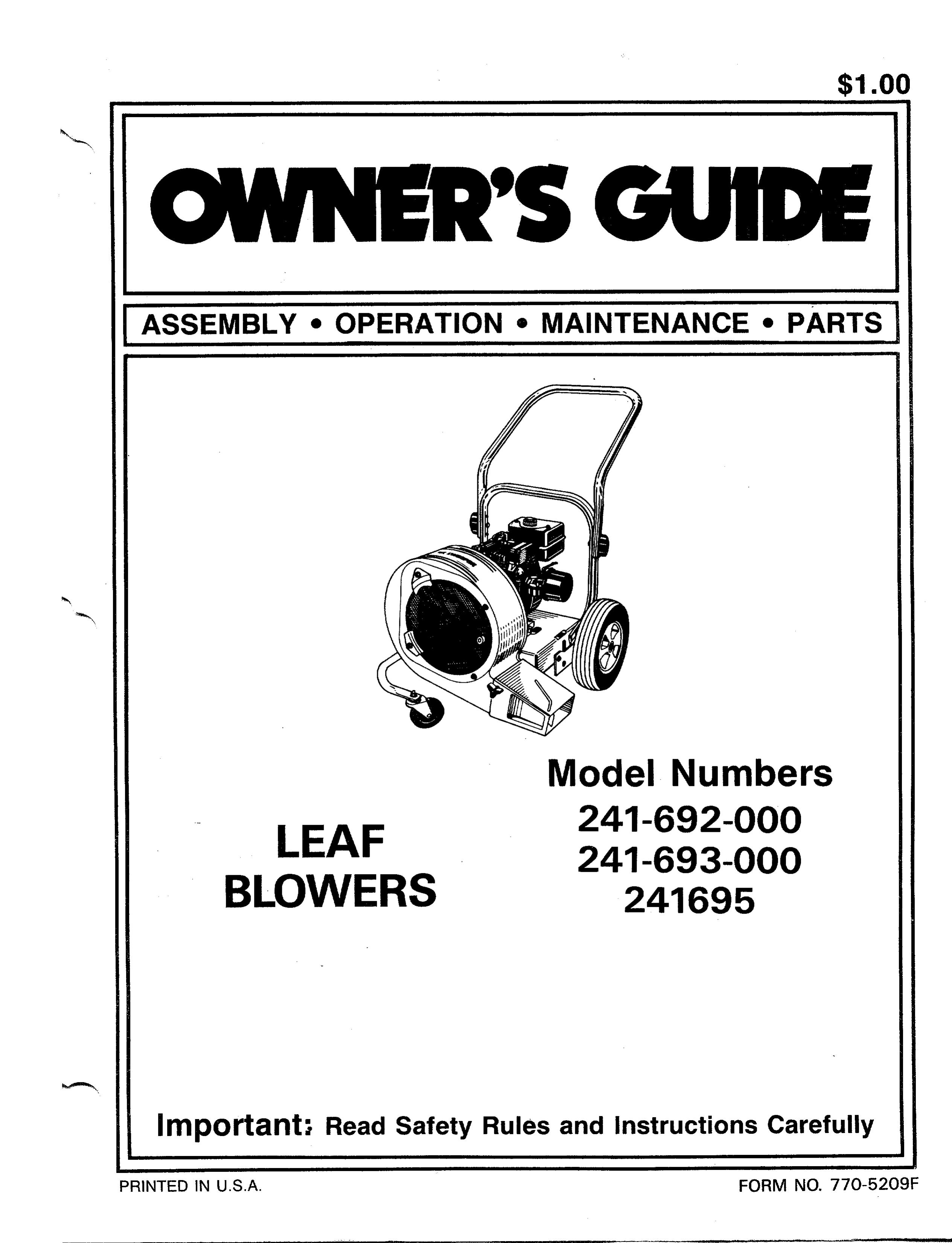 Bolens 241-692-000 Blower User Manual