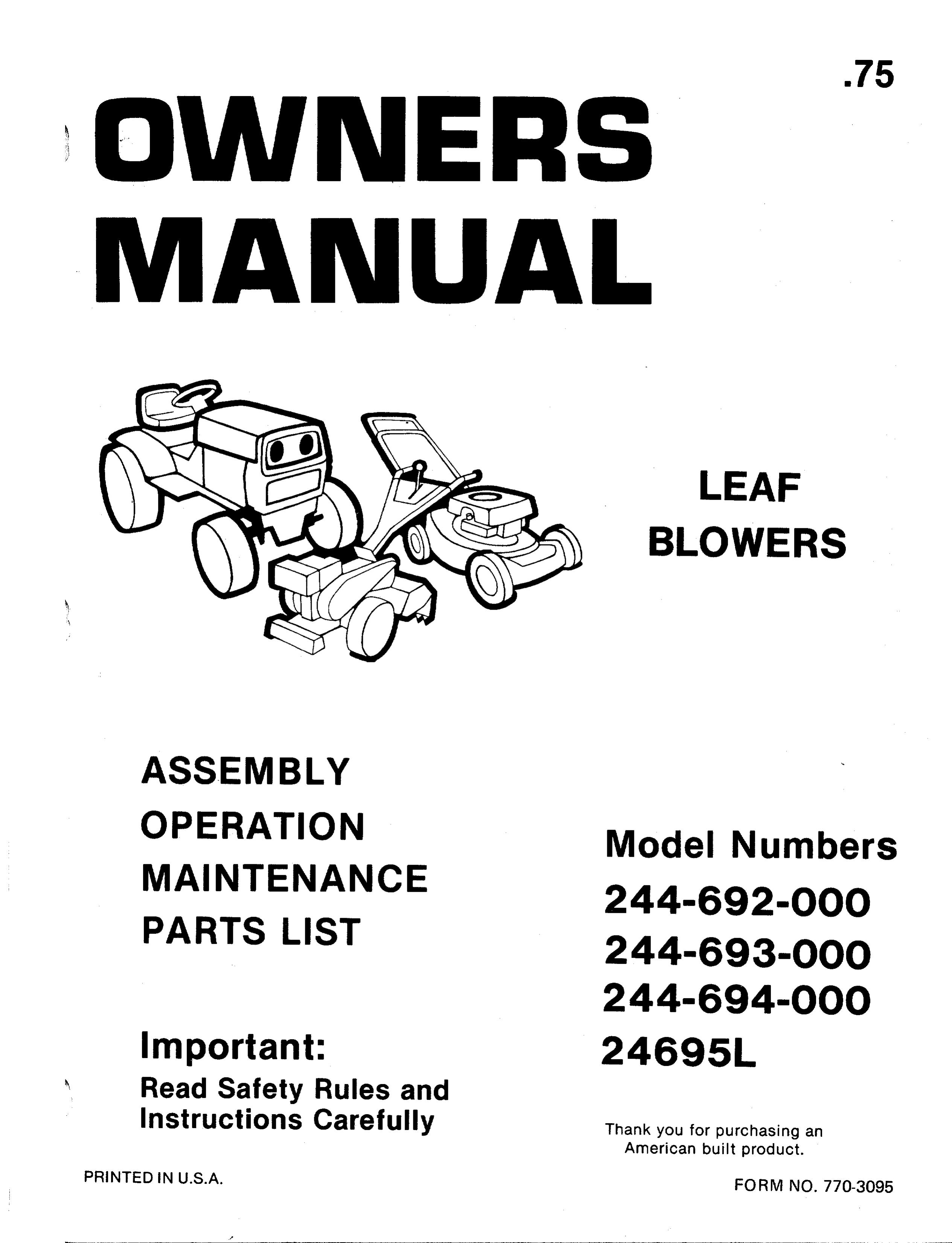 Bolens 244-692-000 Blower User Manual