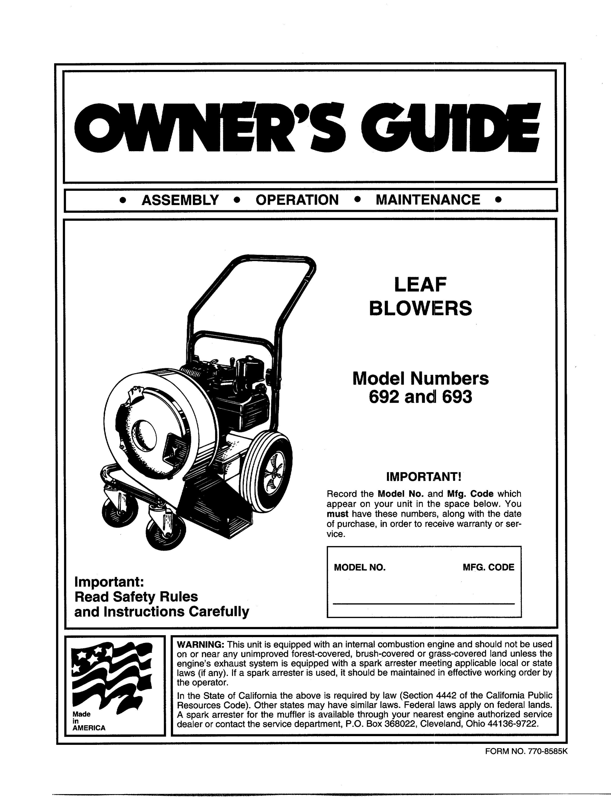 Bolens 692 and 693 Blower User Manual