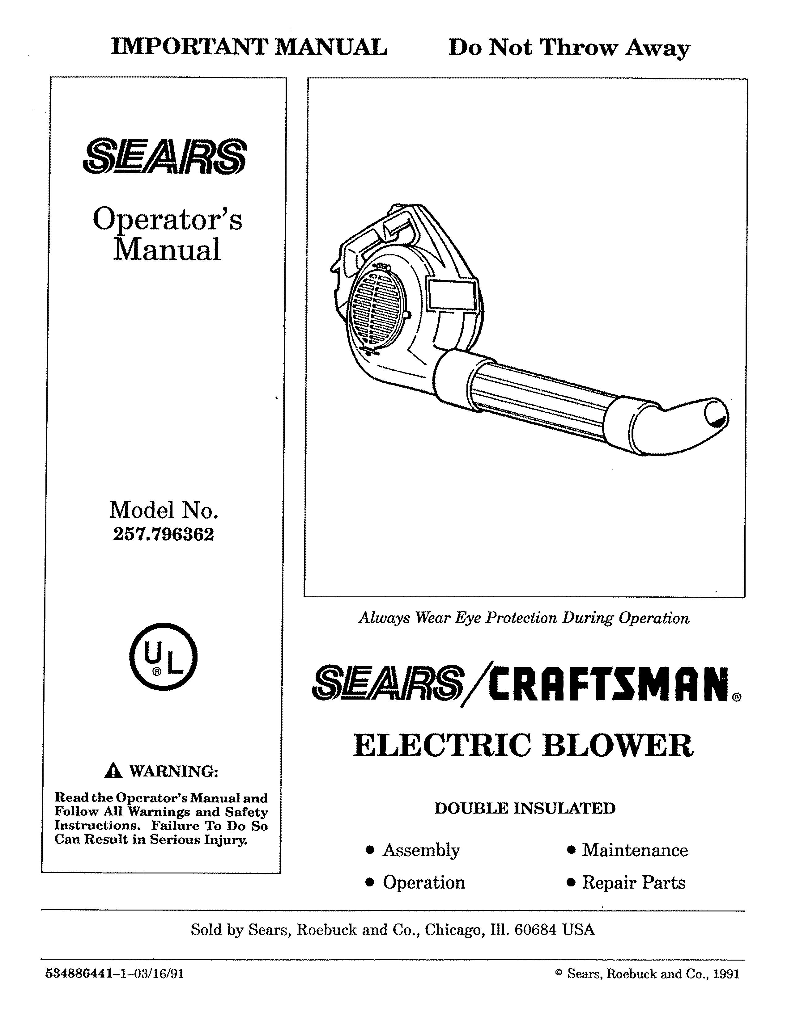 Craftsman 257.796362 Blower User Manual