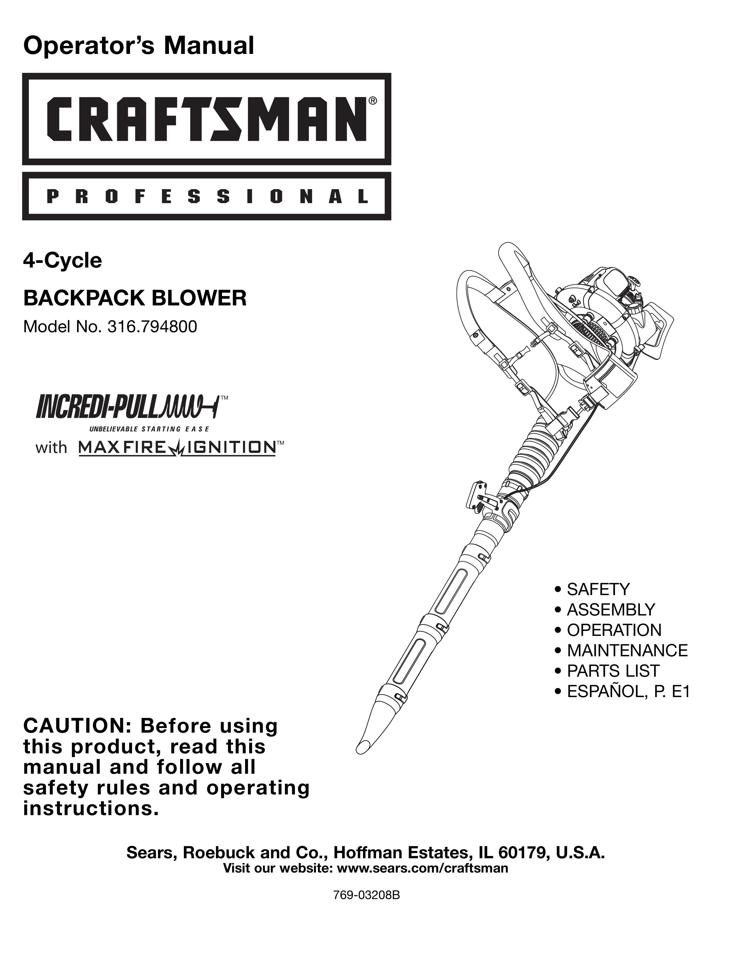 Craftsman 316.7948 Blower User Manual