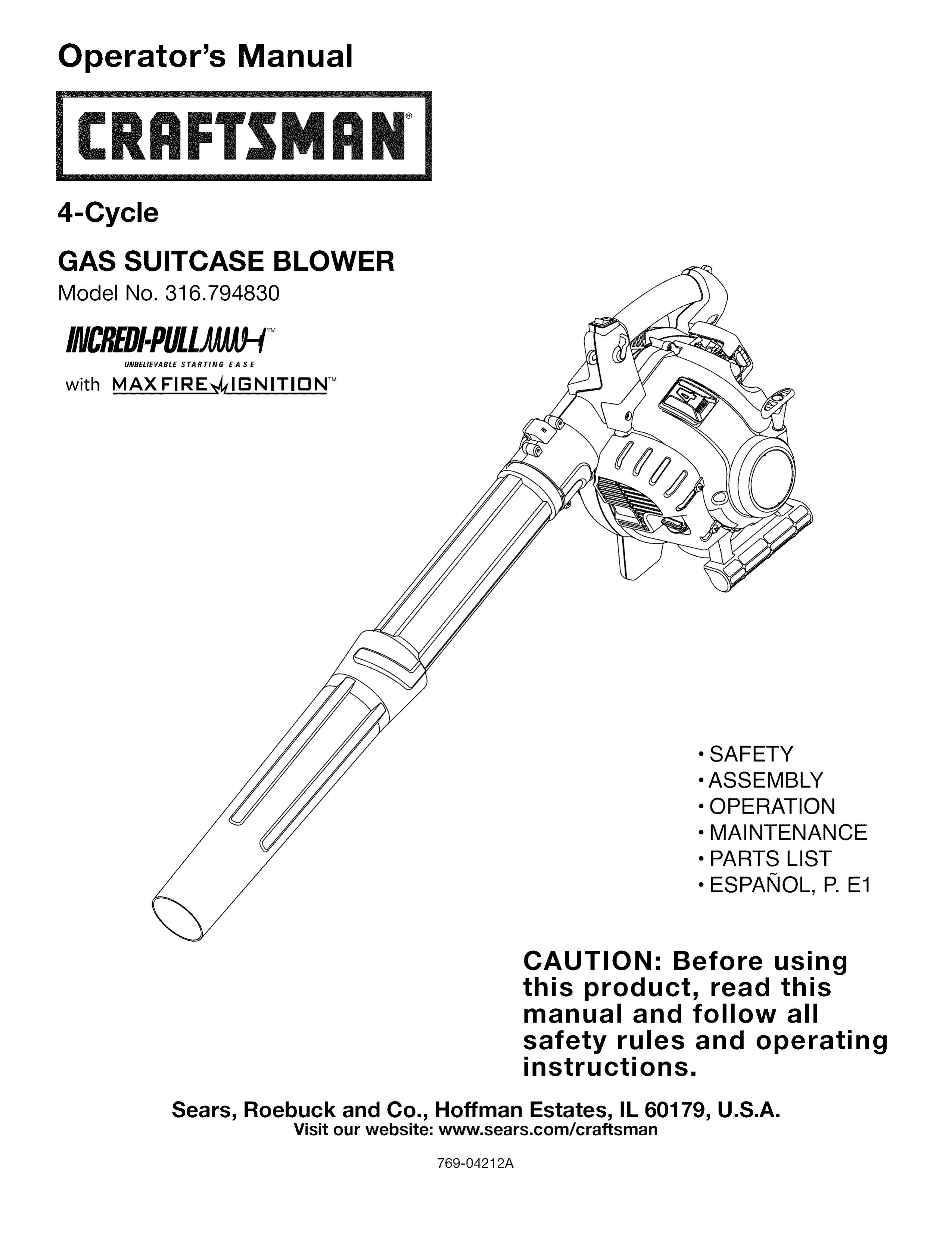 Craftsman 316.794830 Blower User Manual