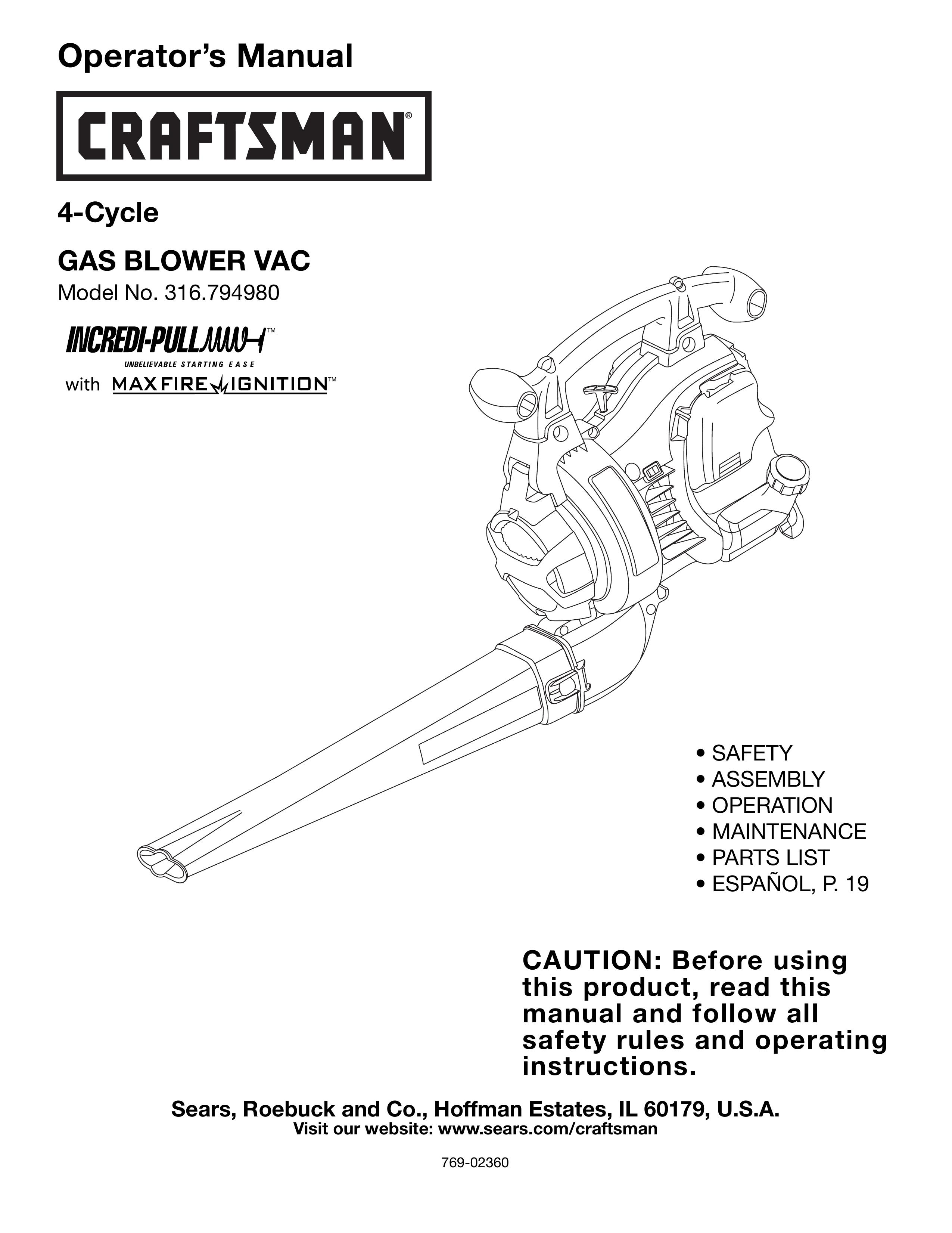 Craftsman 316.79498 Blower User Manual