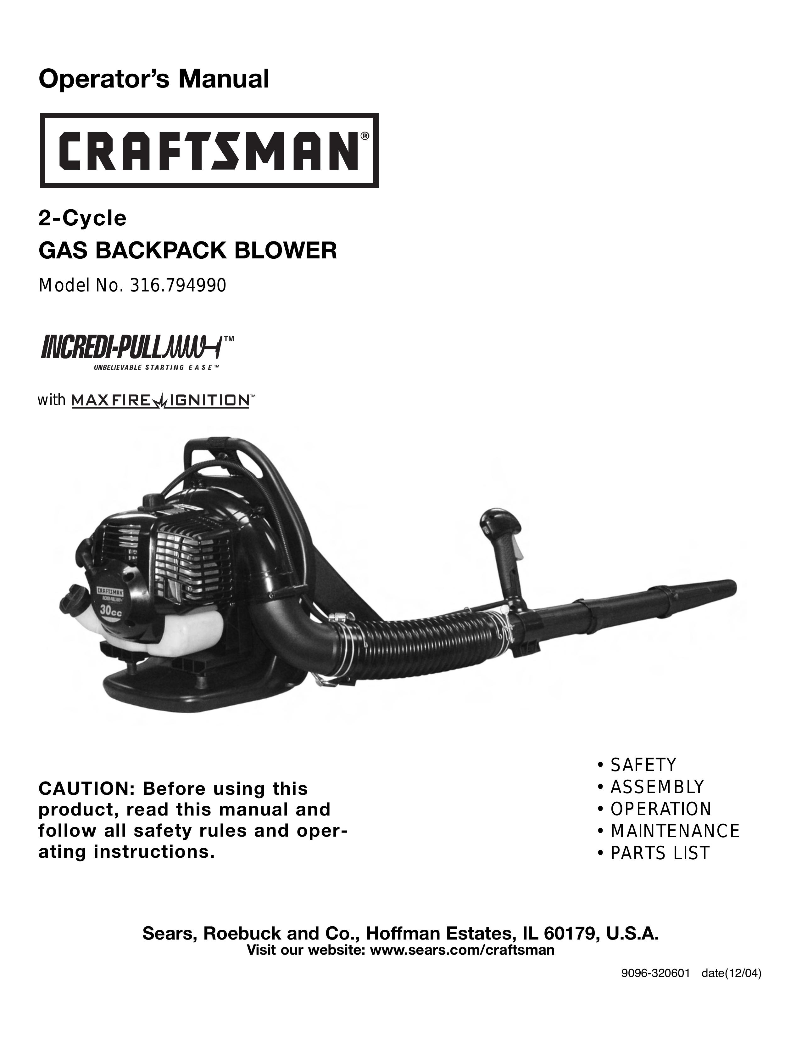 Craftsman 316.79499 Blower User Manual