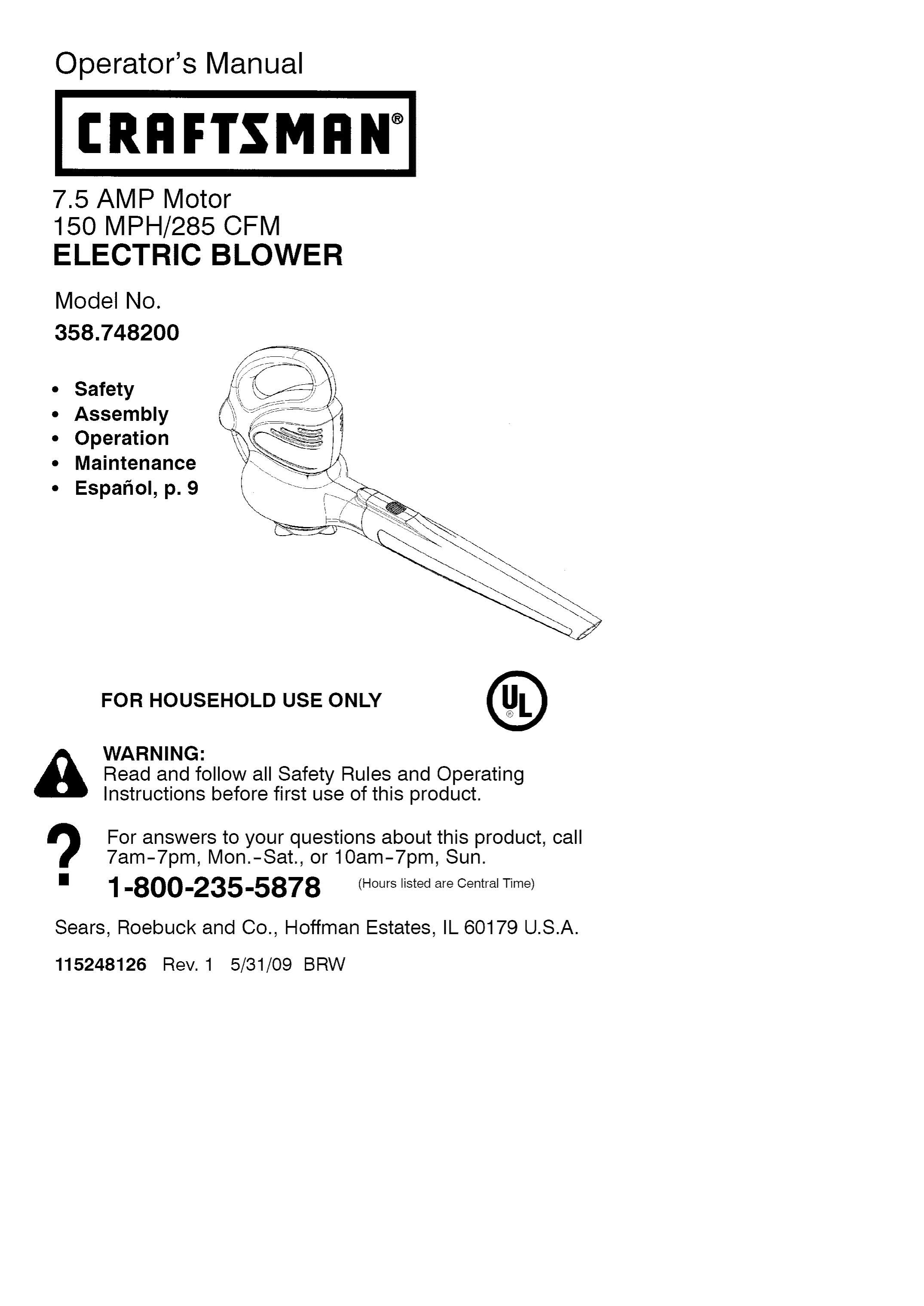 Craftsman 358.748200 Blower User Manual