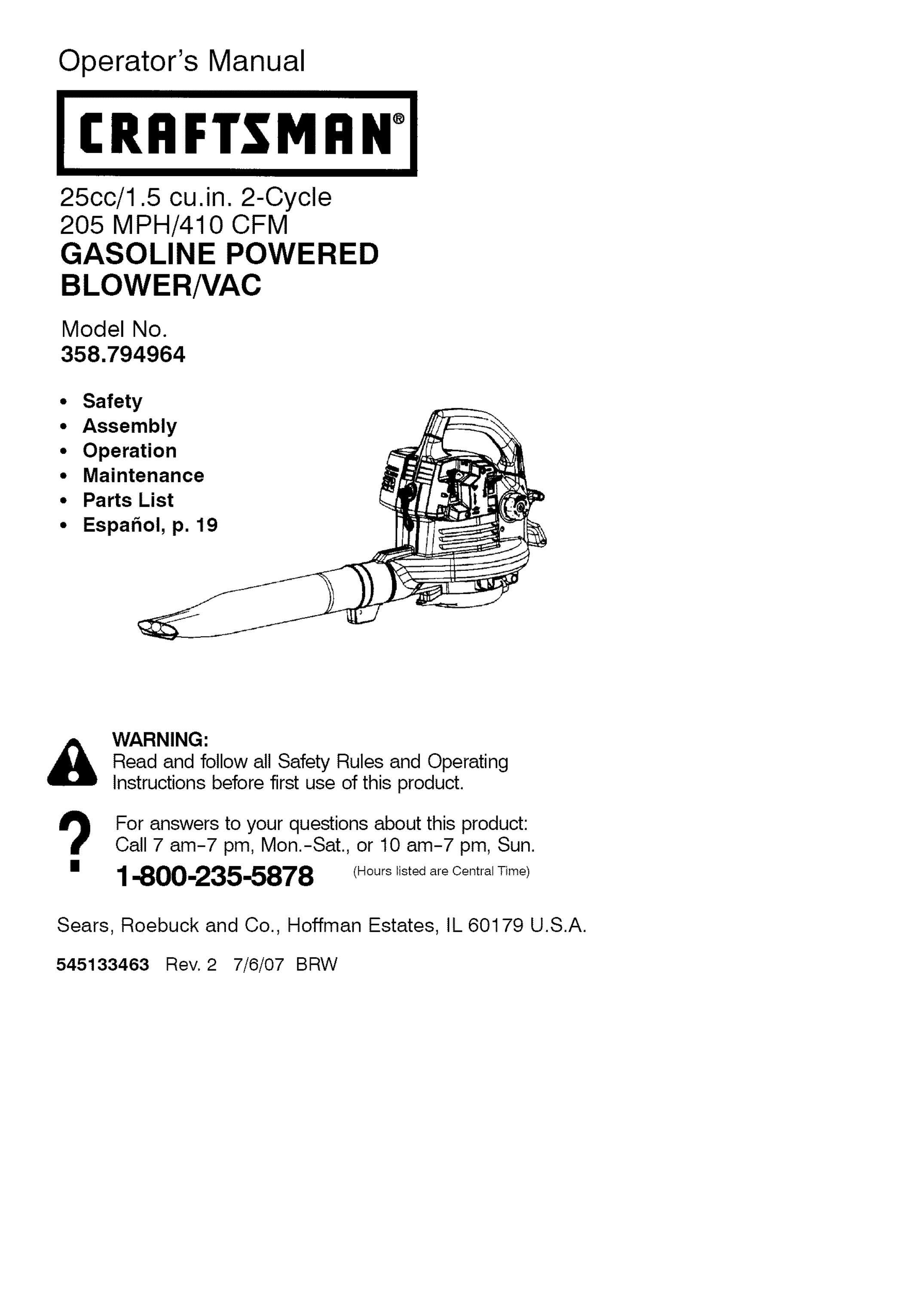 Craftsman 358.794964 Blower User Manual