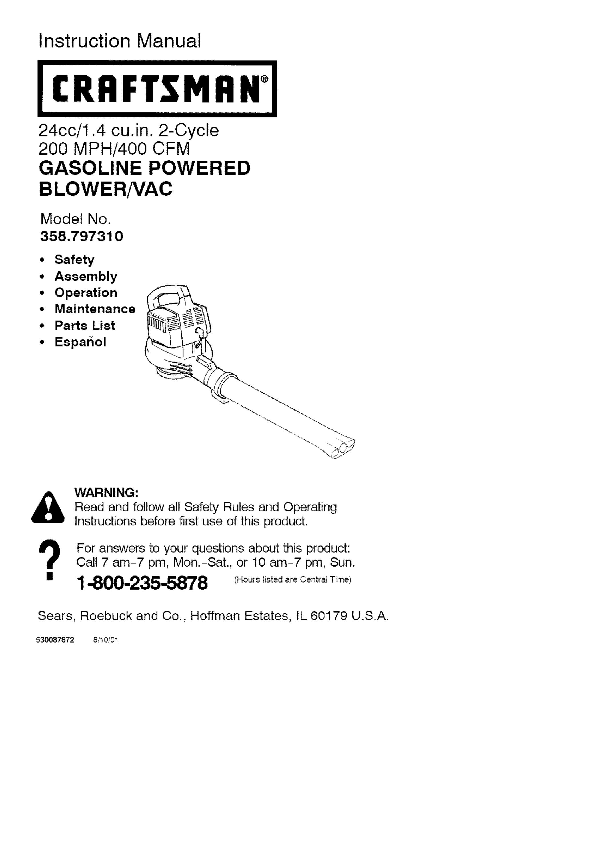 Craftsman 358.79731 Blower User Manual