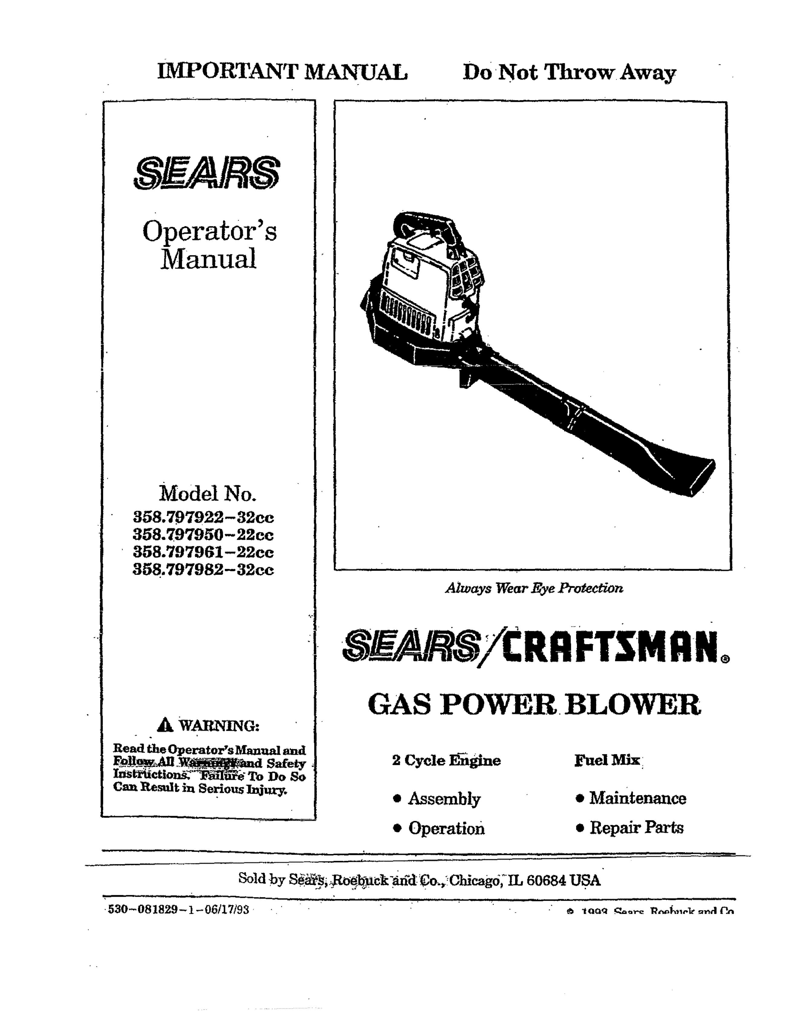 Craftsman 358.797950 Blower User Manual