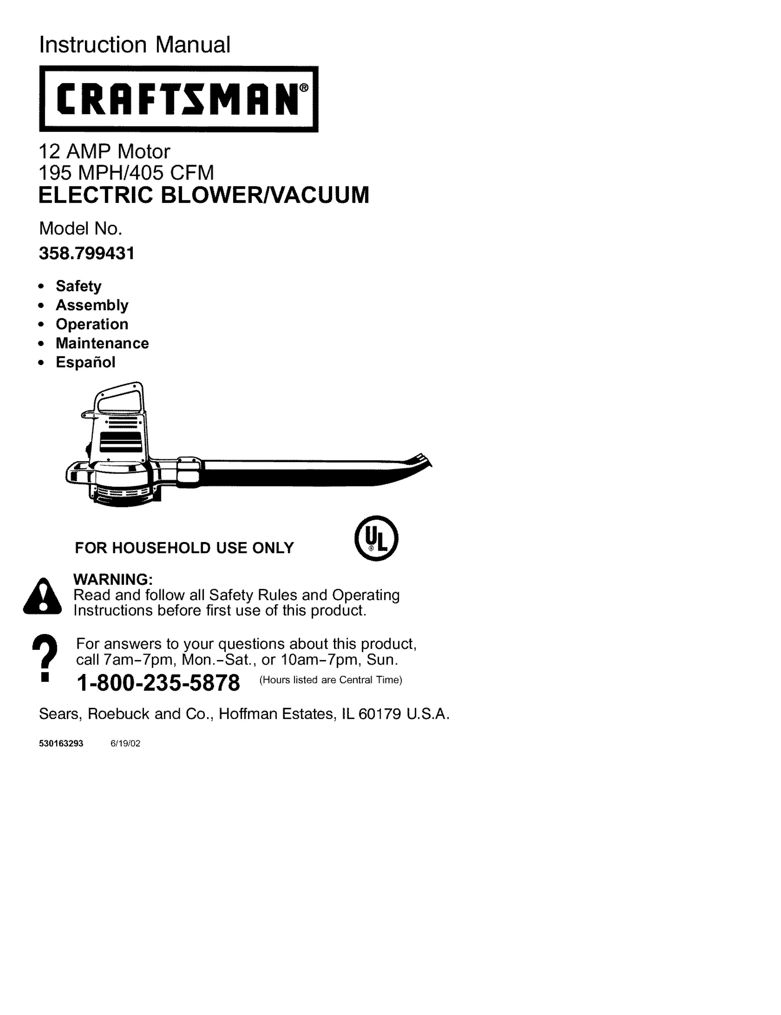 Craftsman 358.799431 Blower User Manual