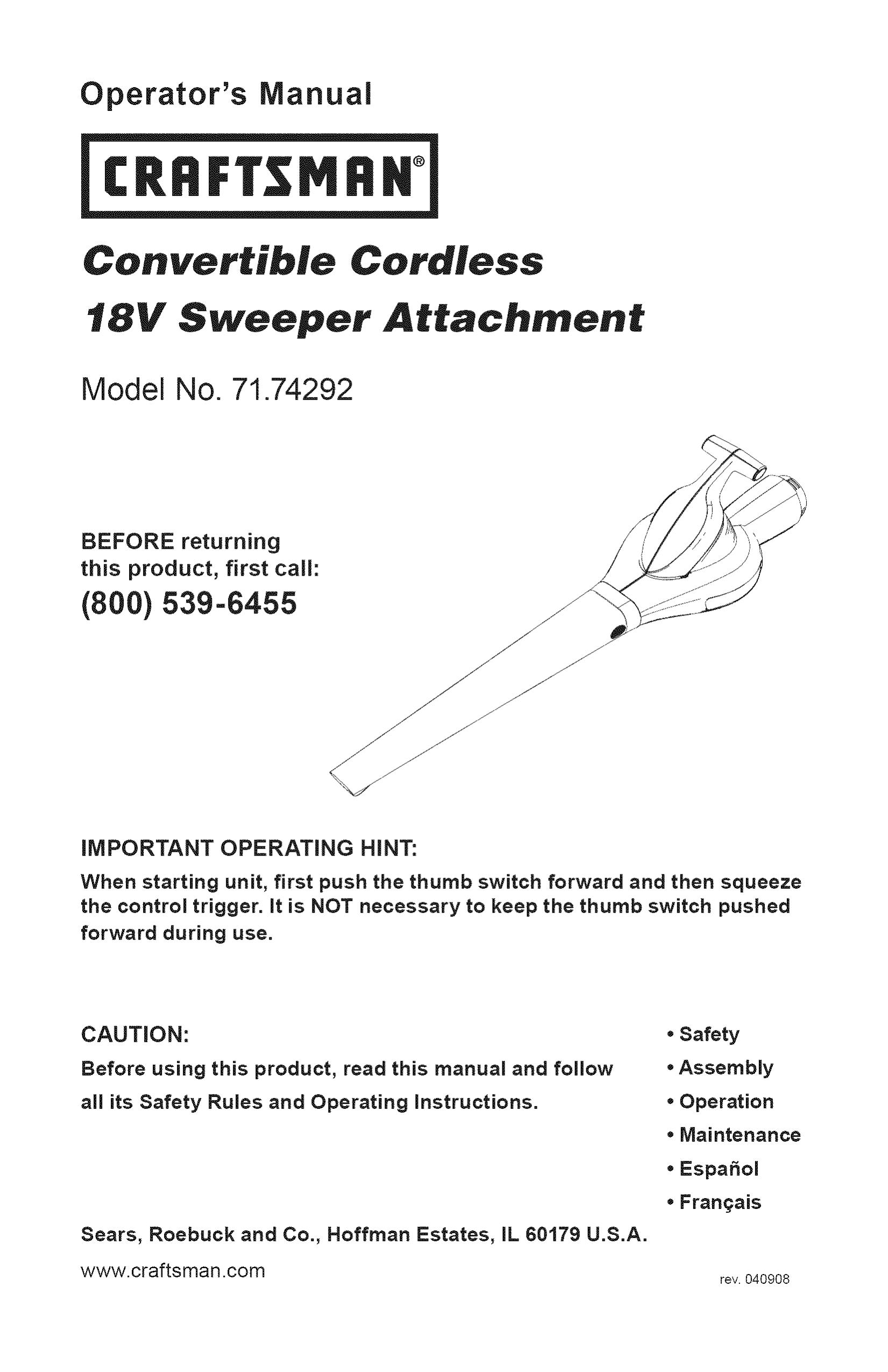Craftsman 71.74292 Blower User Manual