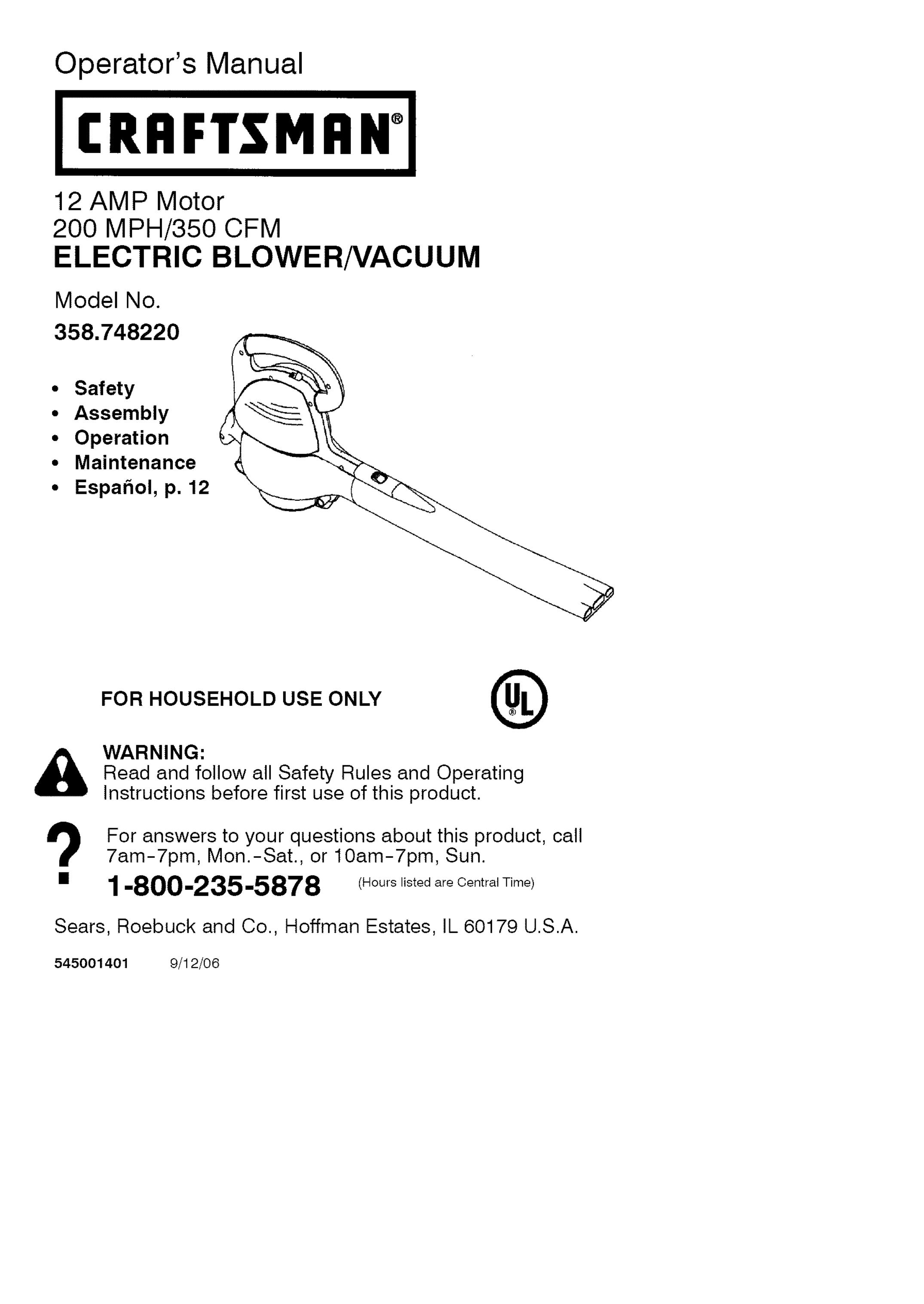 Craftsman 74822 Blower User Manual