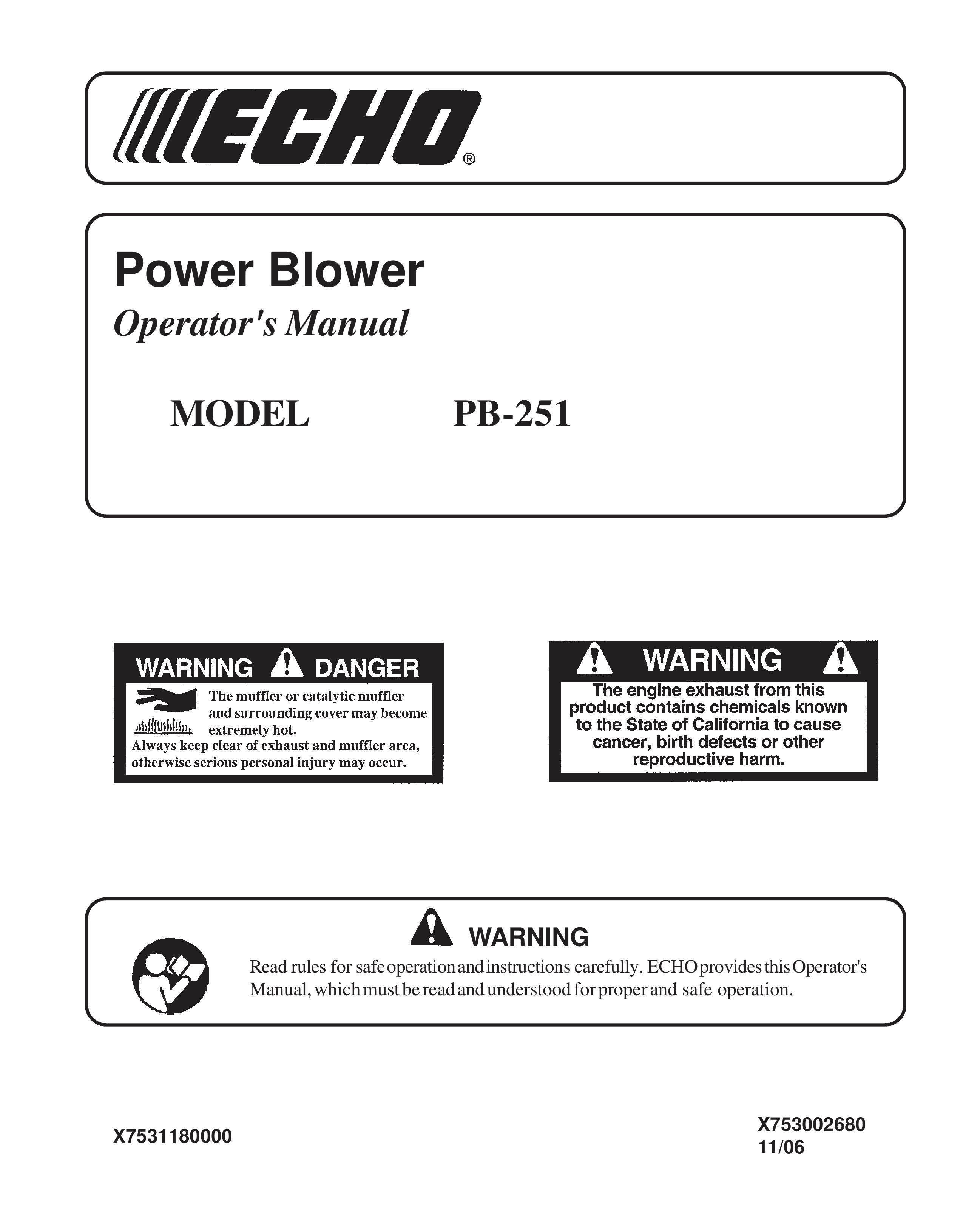 Echo PB-251 Blower User Manual