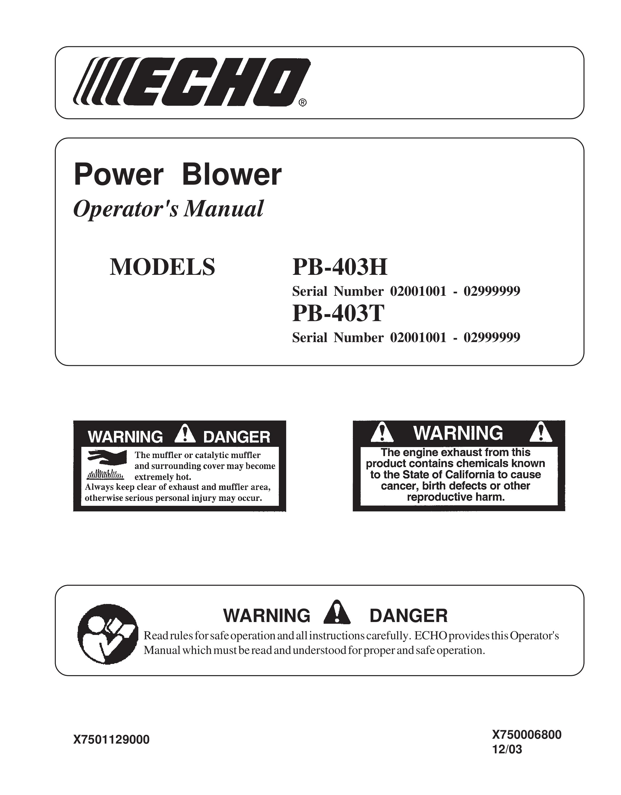 Echo PB-403T Blower User Manual