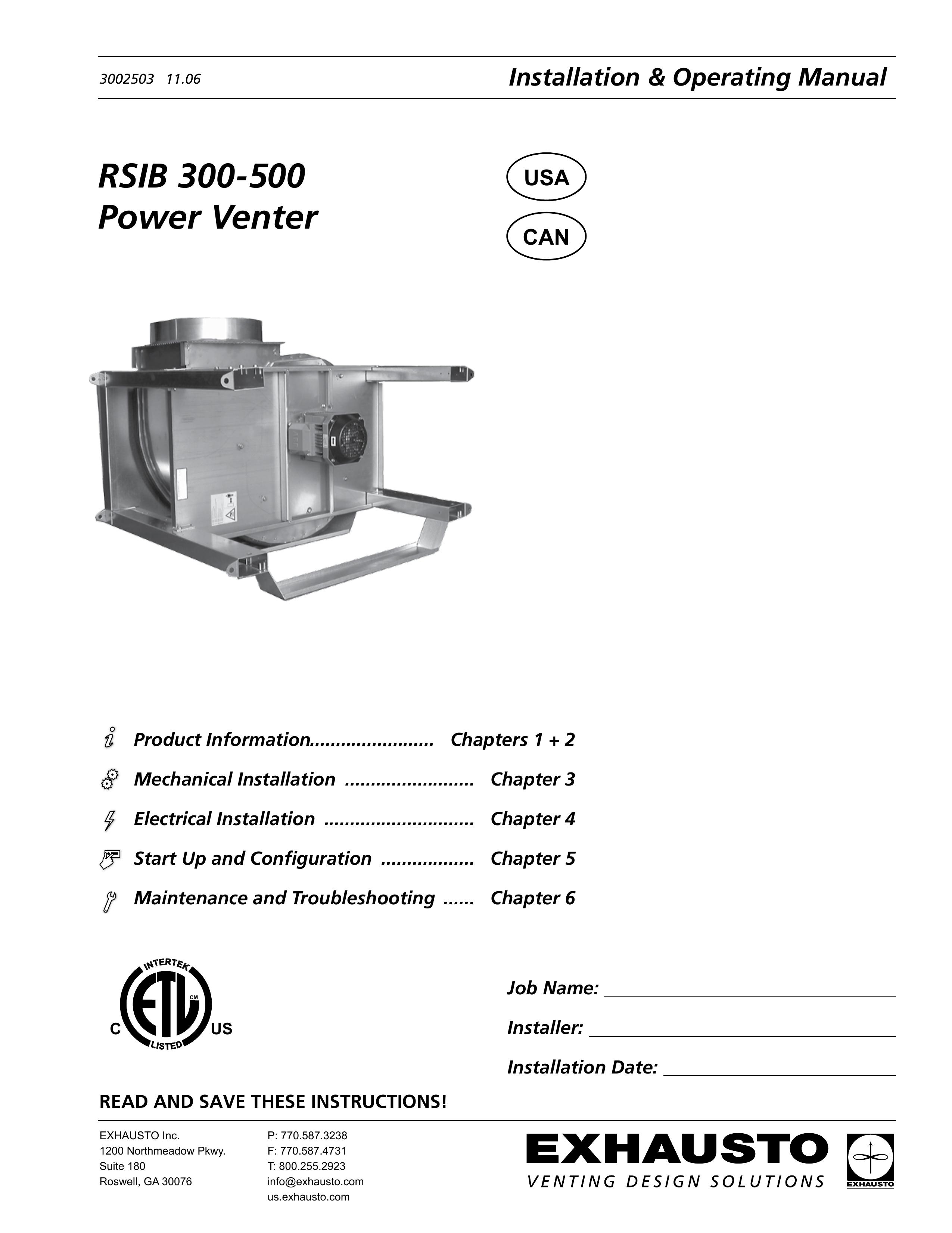 Energy Tech Laboratories RSIB 300-500 Blower User Manual