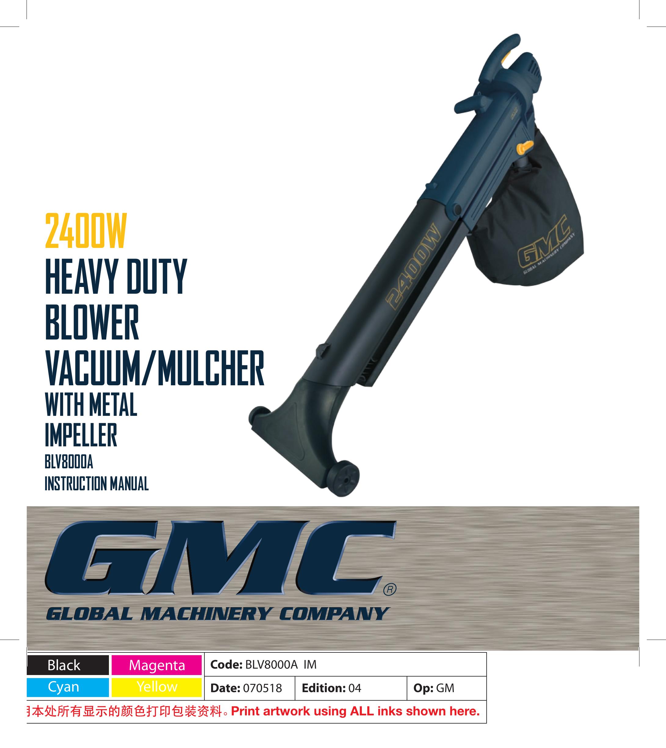 Global Machinery Company BLV8000A Blower User Manual