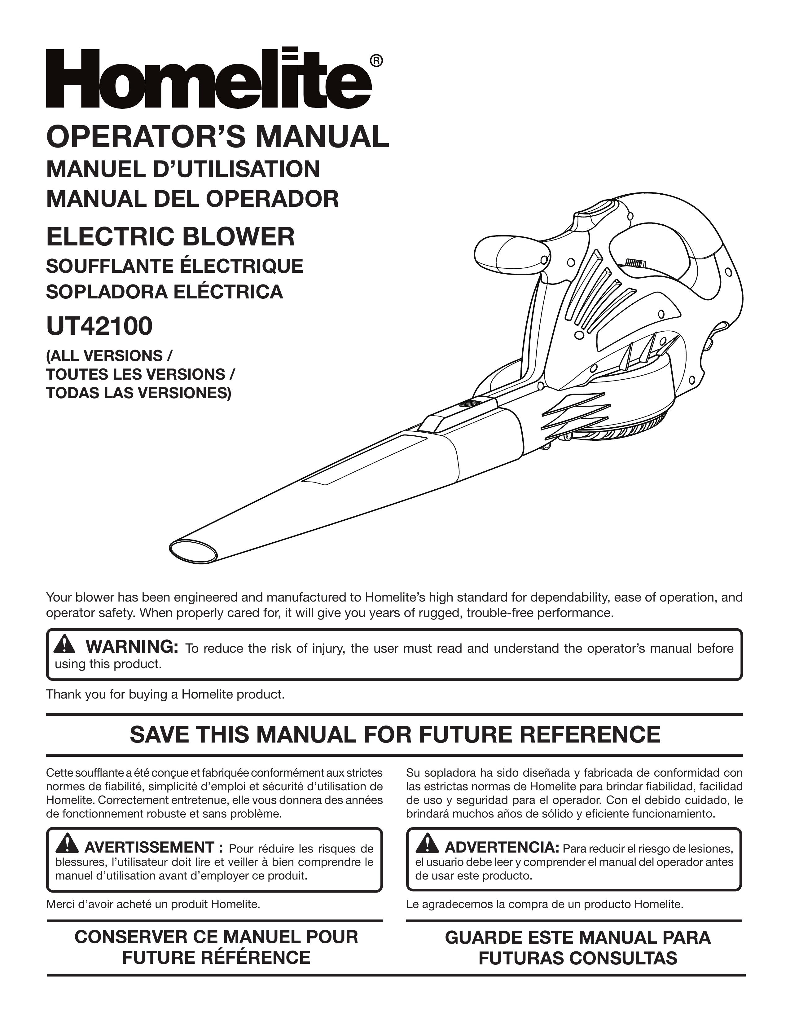 Homelite UT42100 Blower User Manual