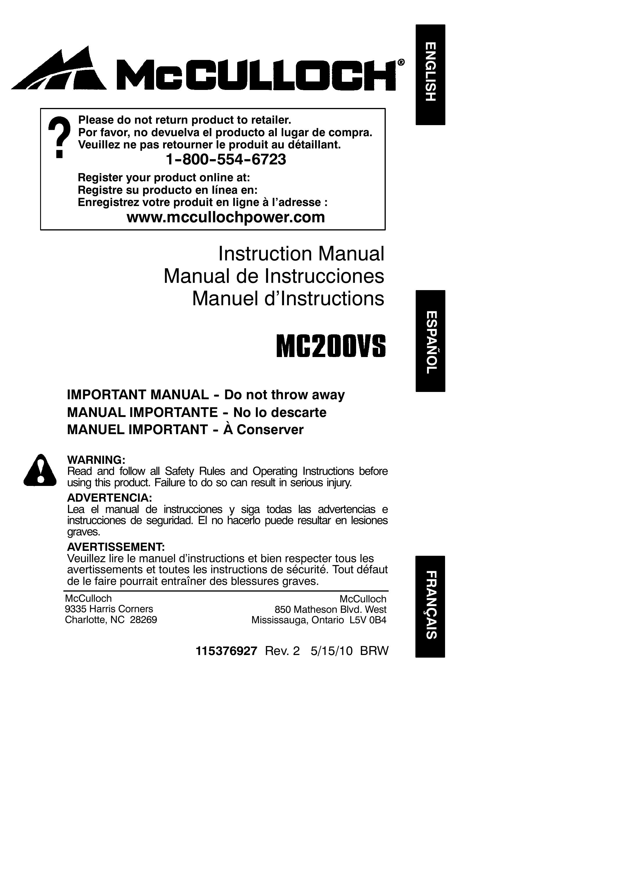 McCulloch 115376927 Blower User Manual
