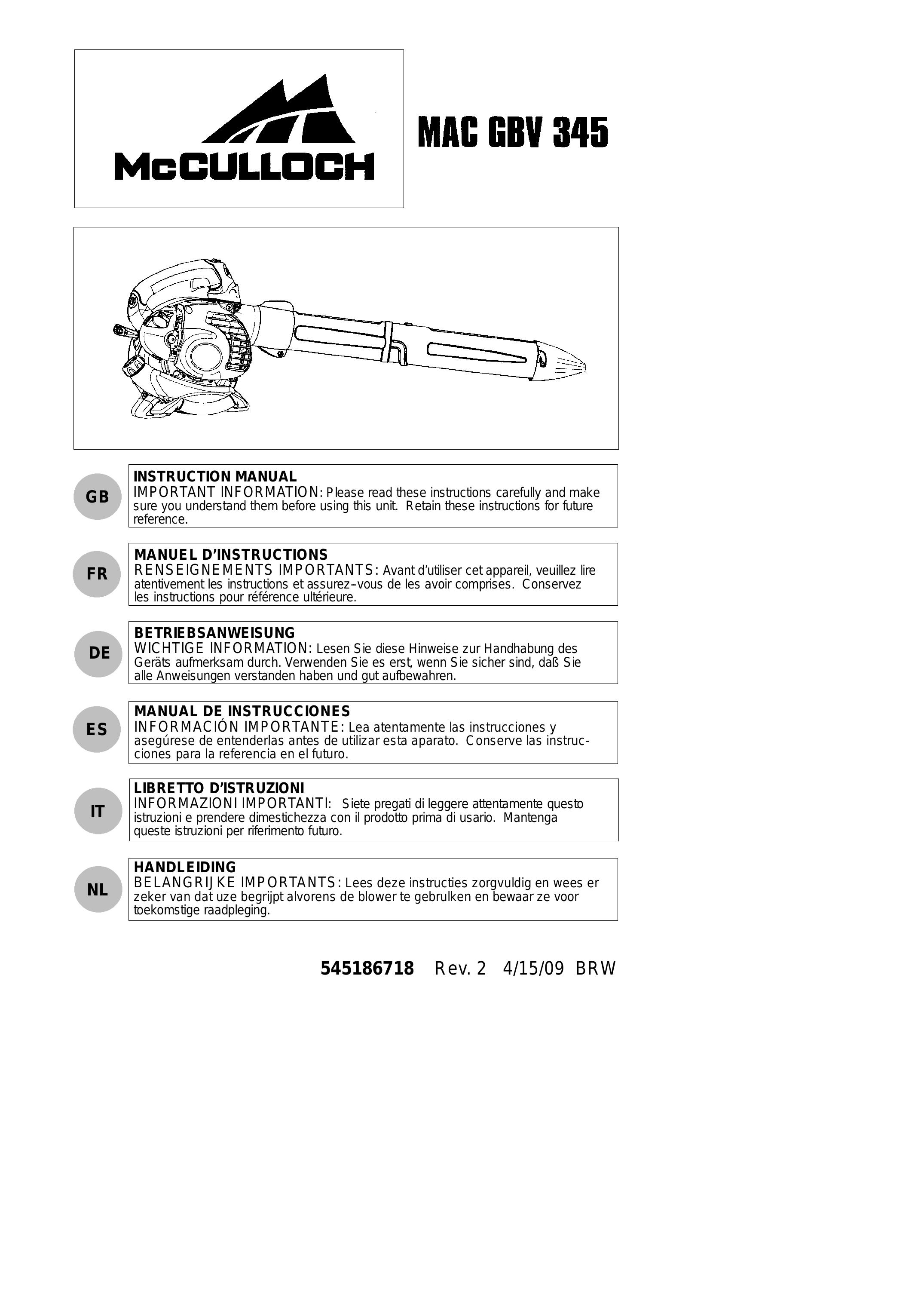 McCulloch MAC GBV 345 Blower User Manual