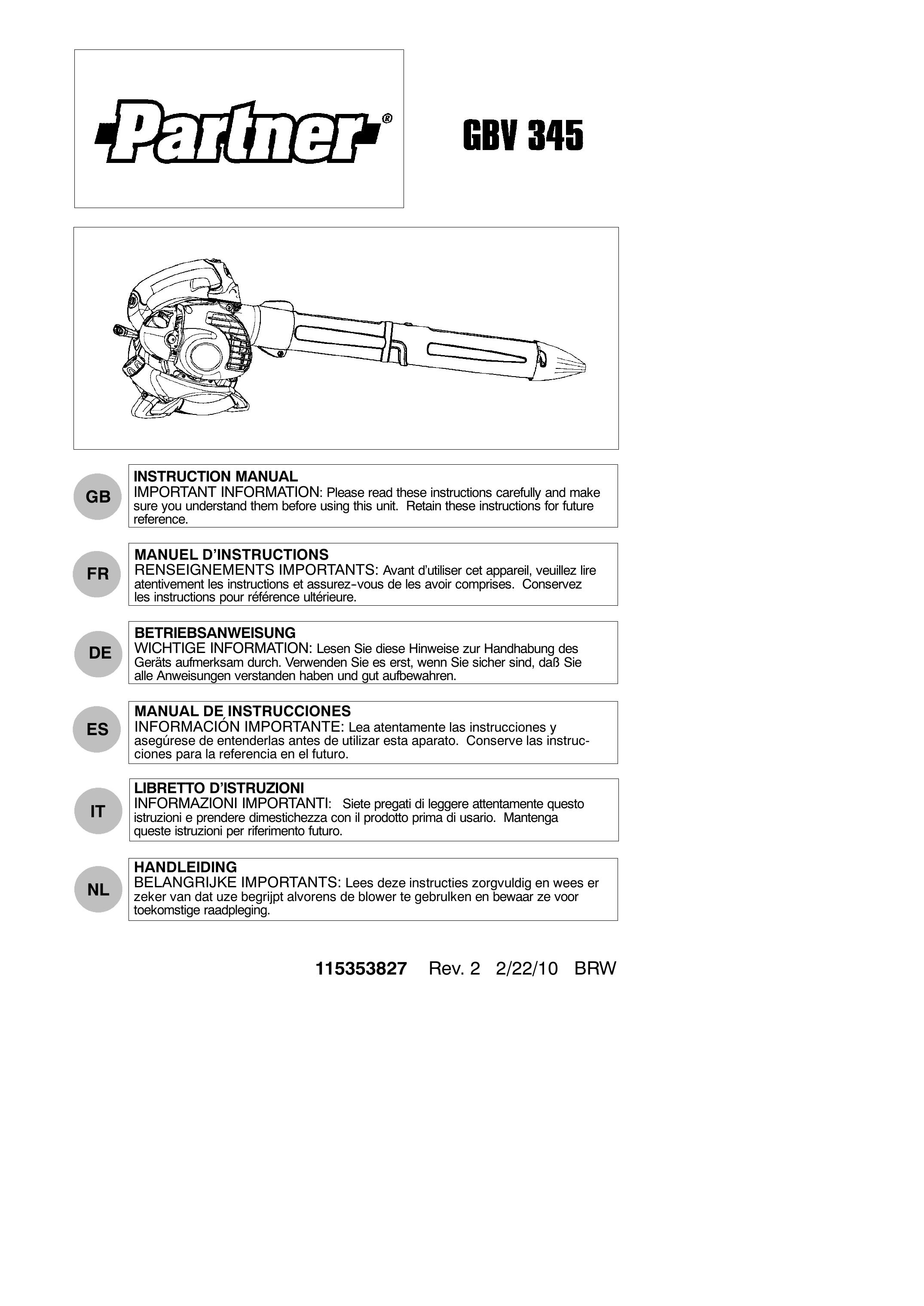 Partner Tech GBV 345 Blower User Manual