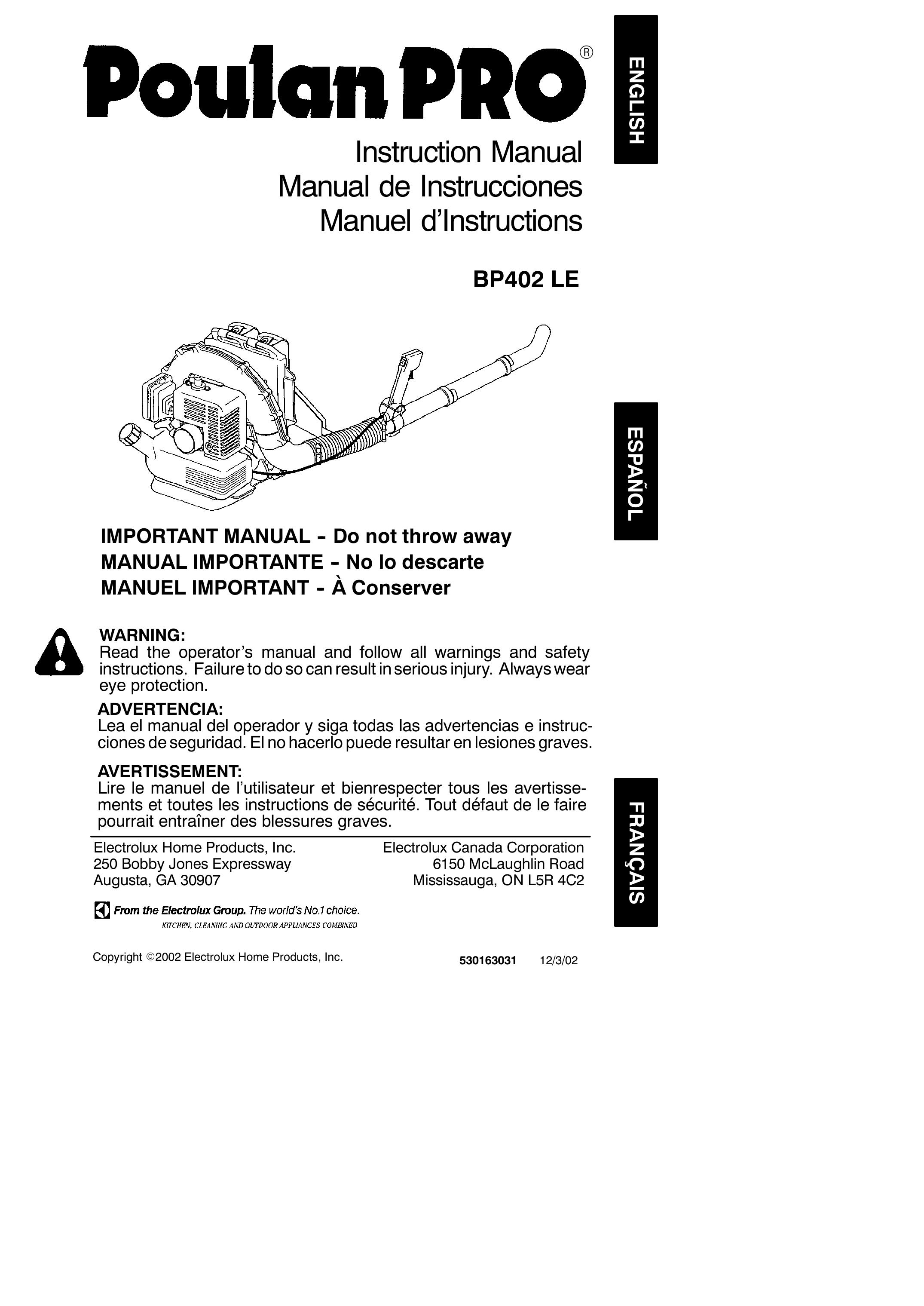 Poulan 530163031 Blower User Manual