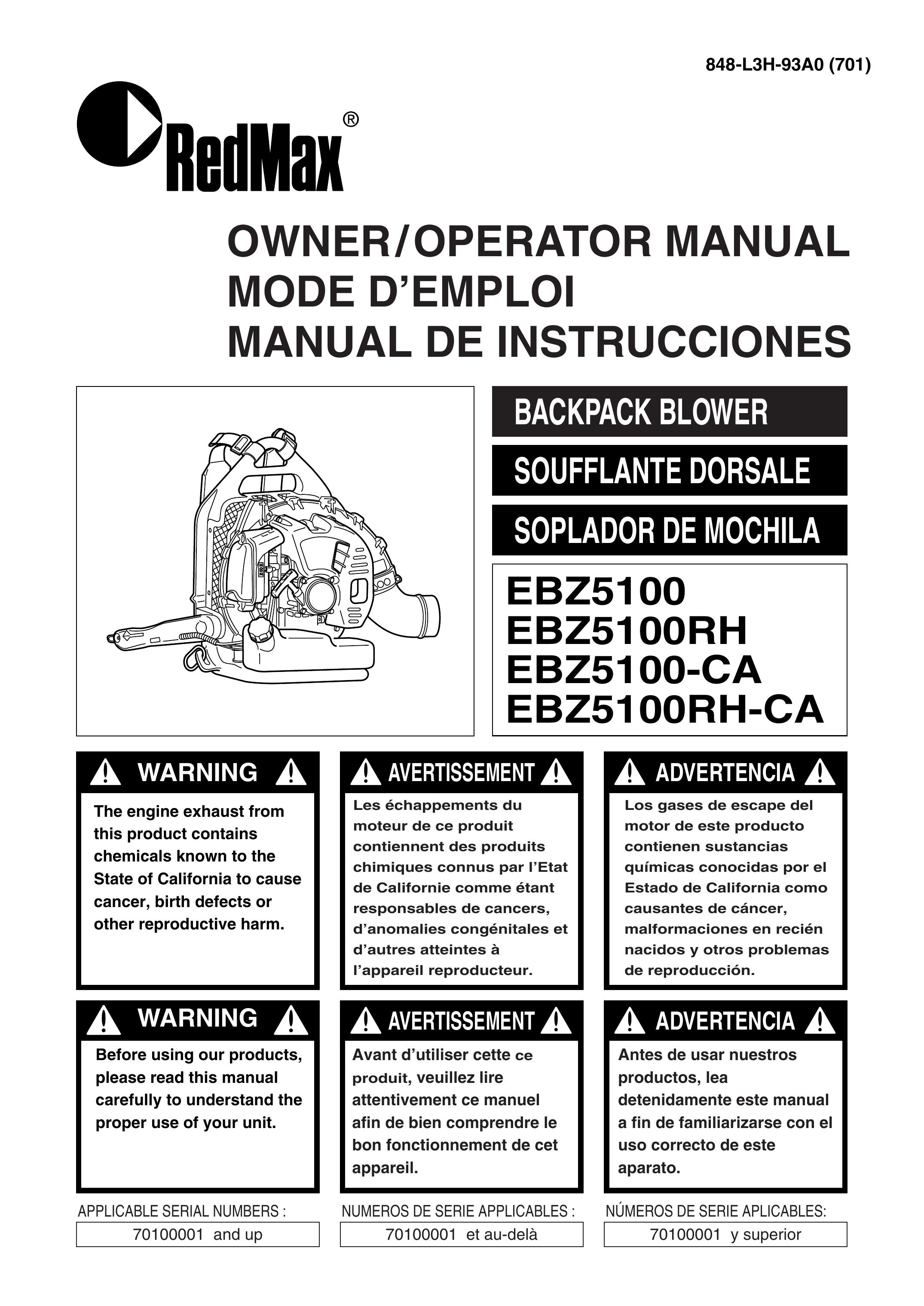 RedMax EBZ5100RH-CA Blower User Manual