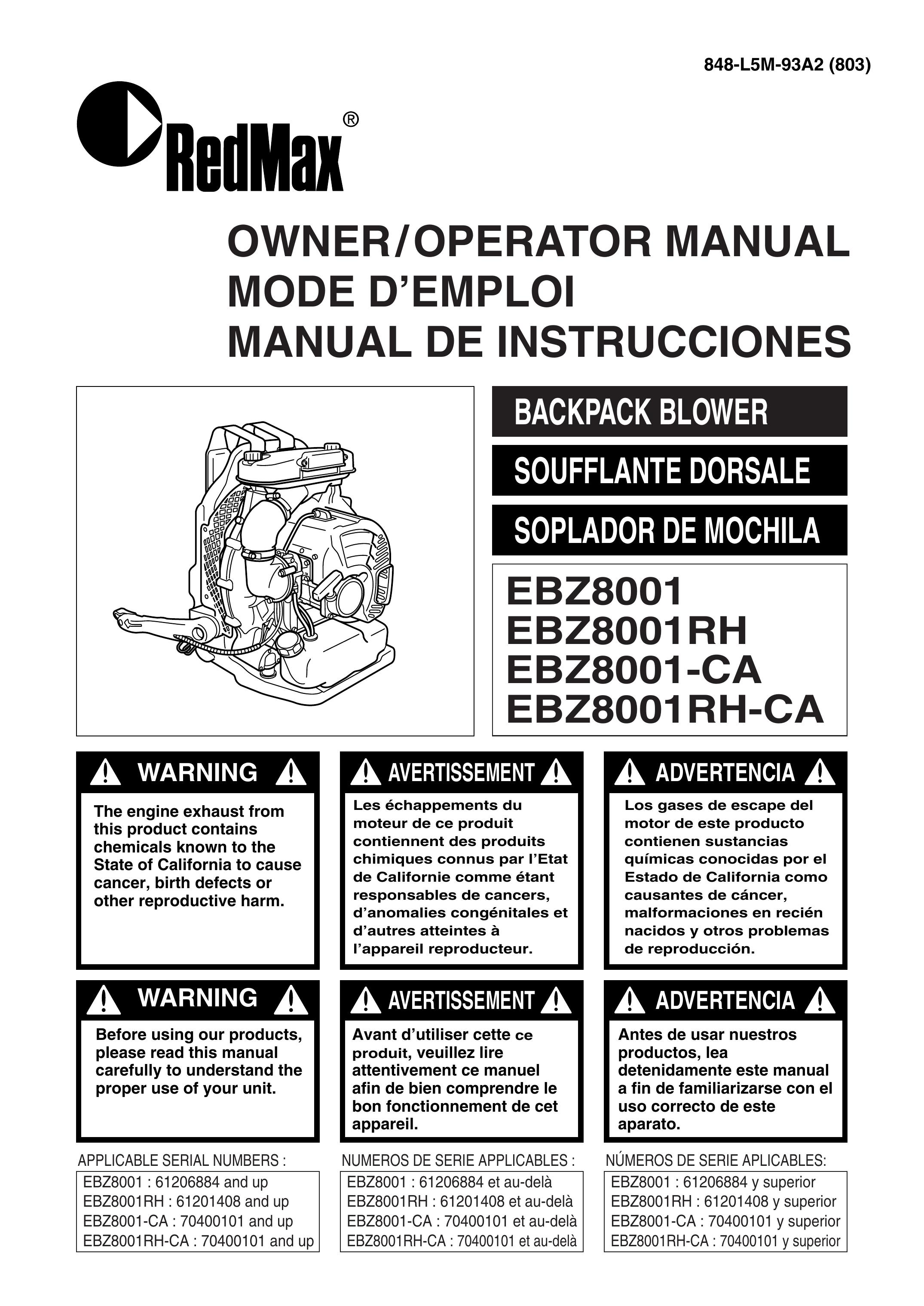 RedMax EBZ8001RH-CA Blower User Manual