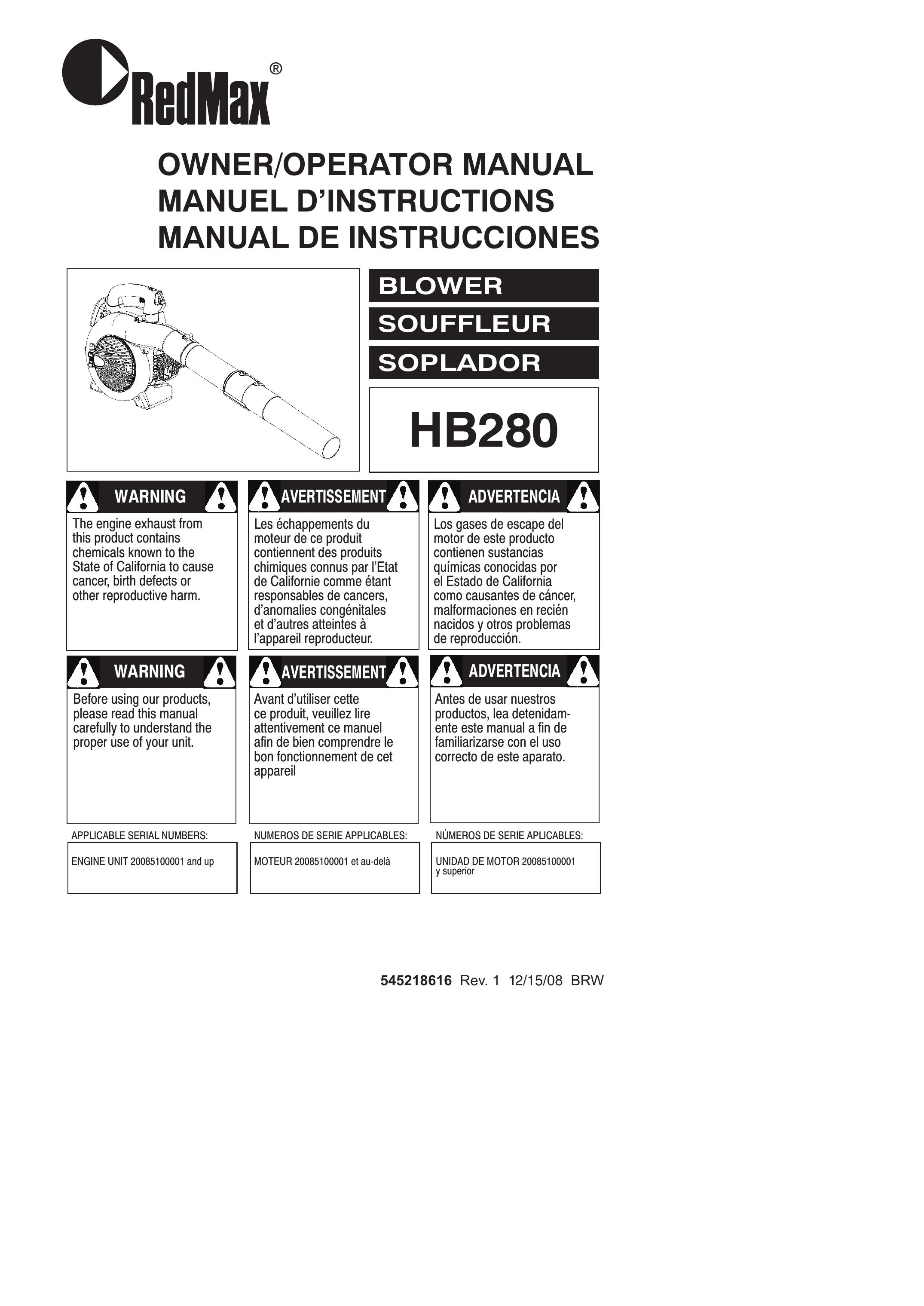 RedMax HB280 Blower User Manual