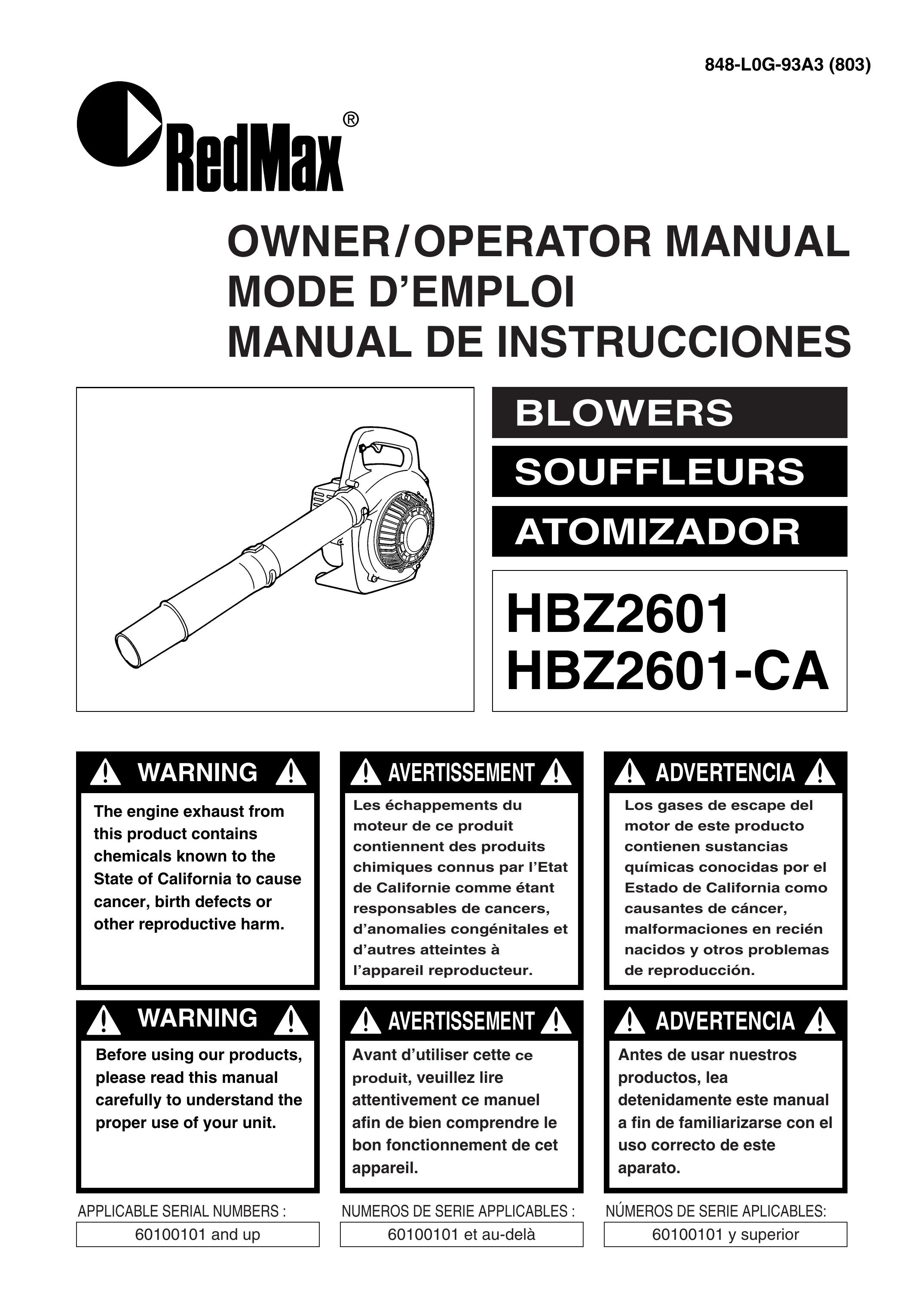 RedMax HBZ2601-CA Blower User Manual
