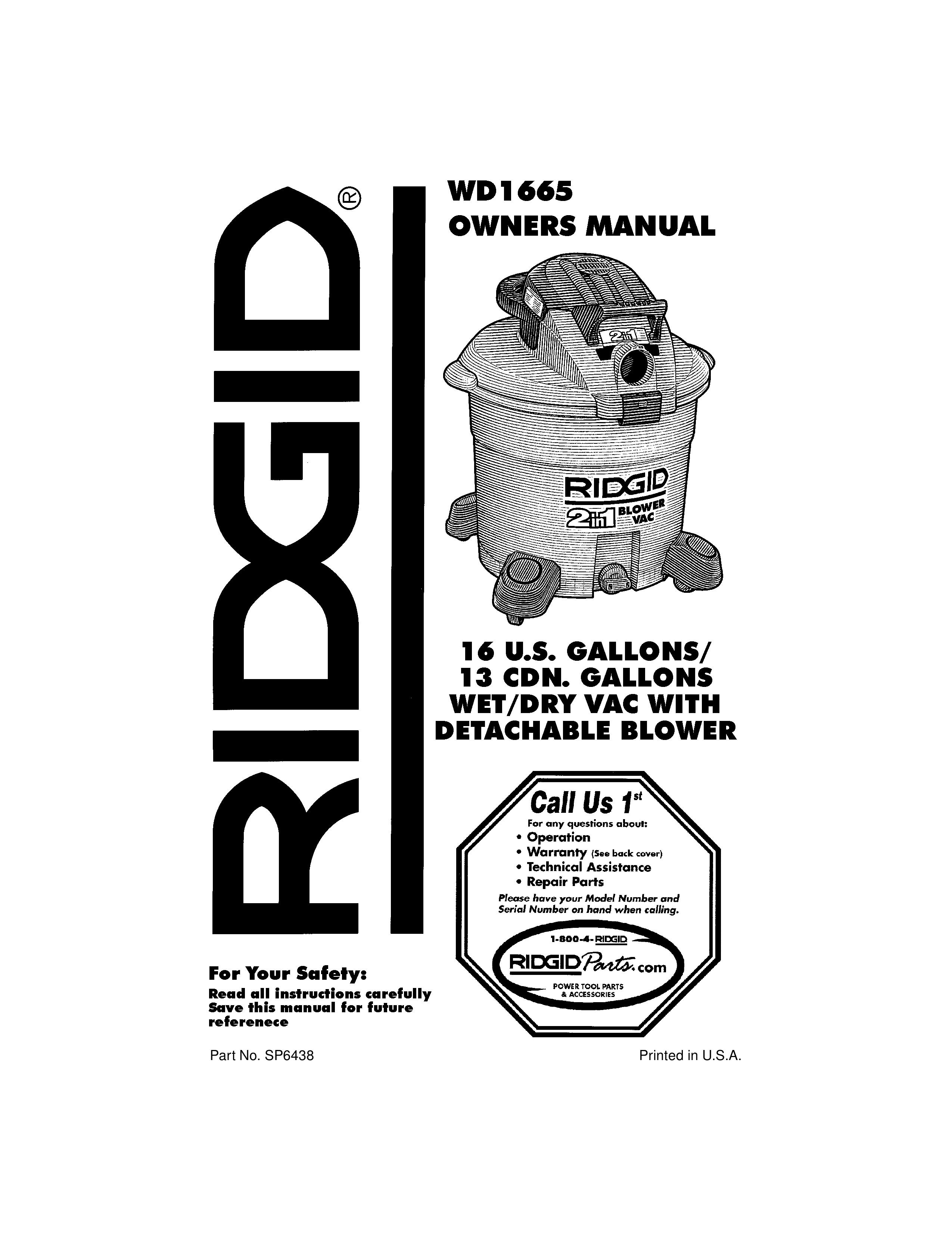 RIDGID WD1665 Blower User Manual