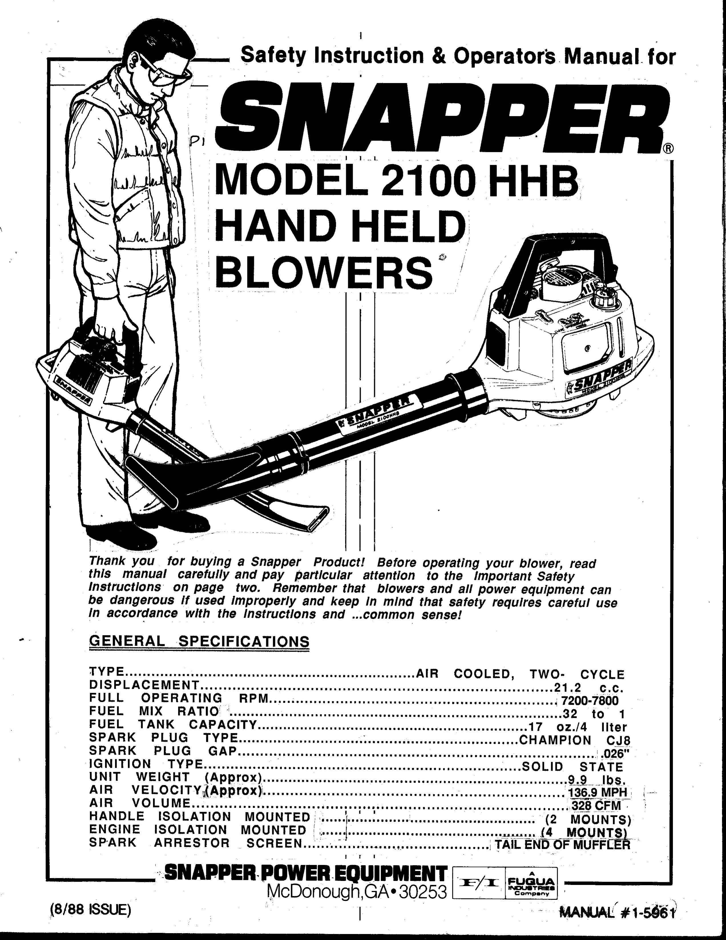 Snapper 2100 HHB Blower User Manual