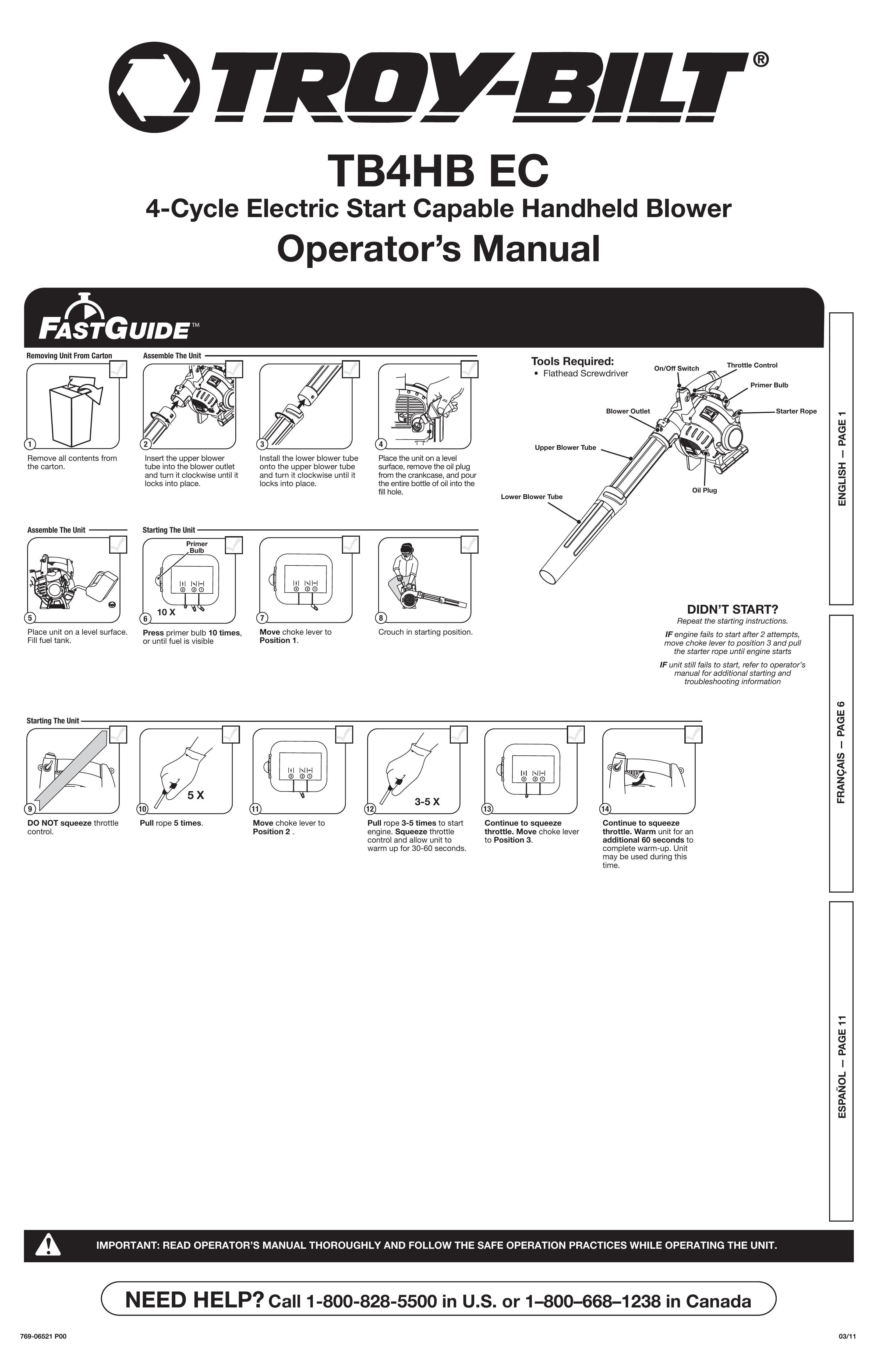 Troy-Bilt 769-06521 P00 Blower User Manual