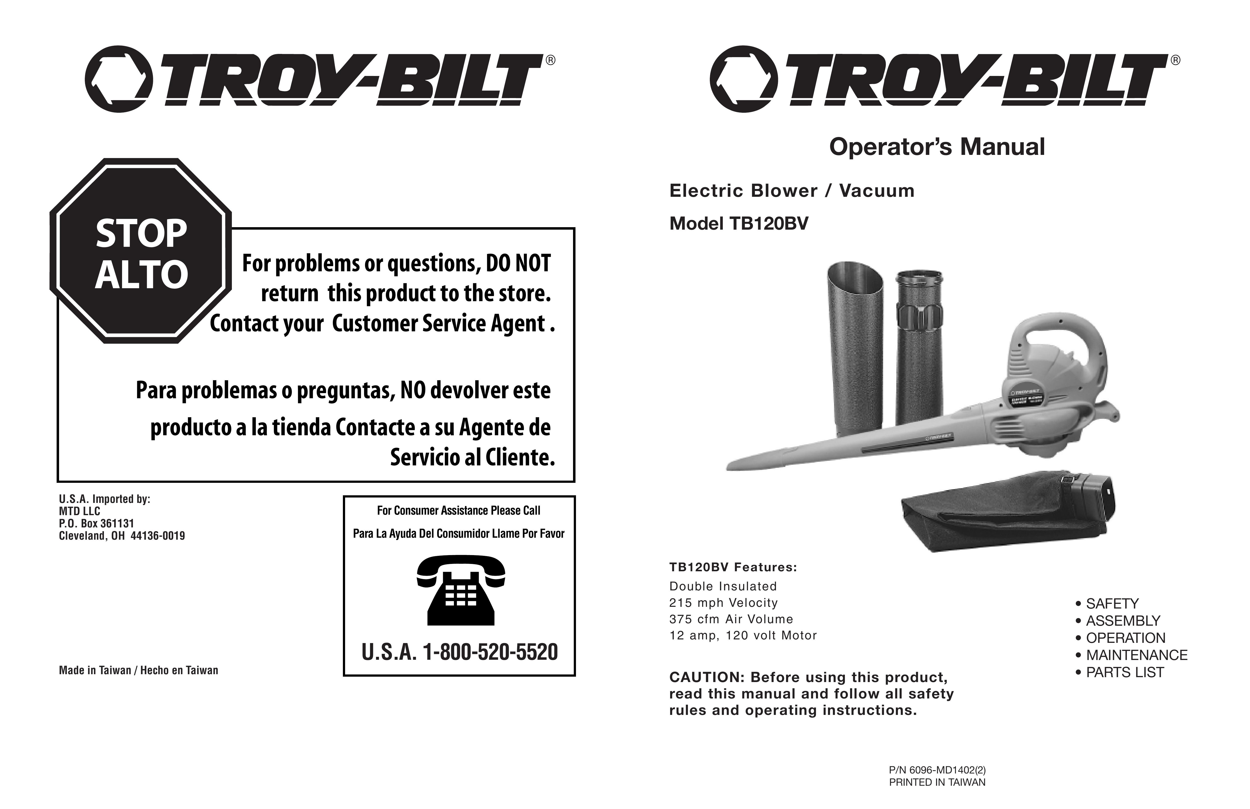 Troy-Bilt TB120BV Blower User Manual