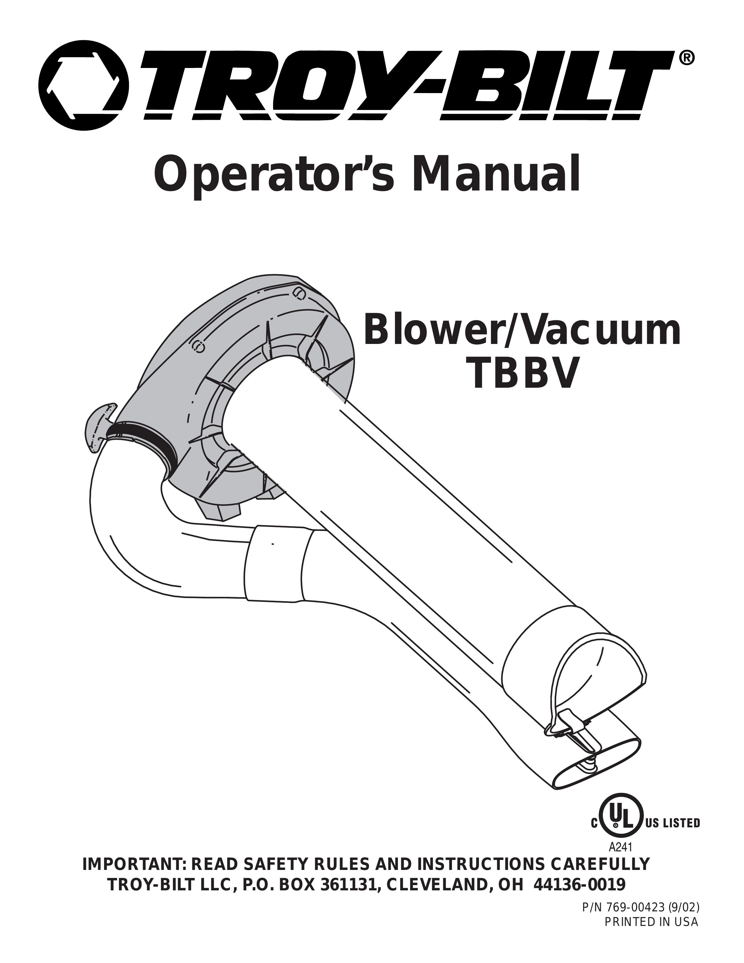 Troy-Bilt TBBV Blower User Manual
