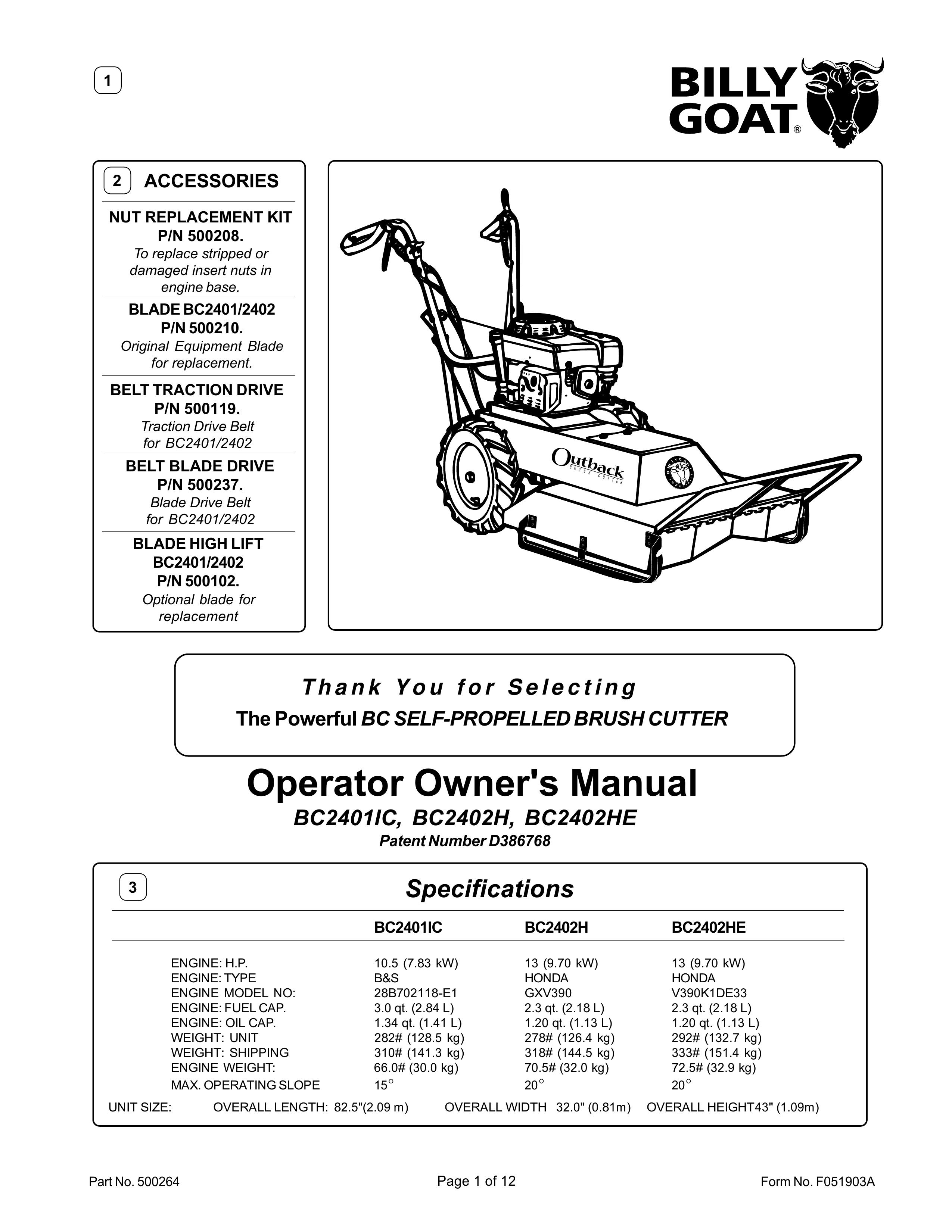 Billy Goat BC2402H Brush Cutter User Manual