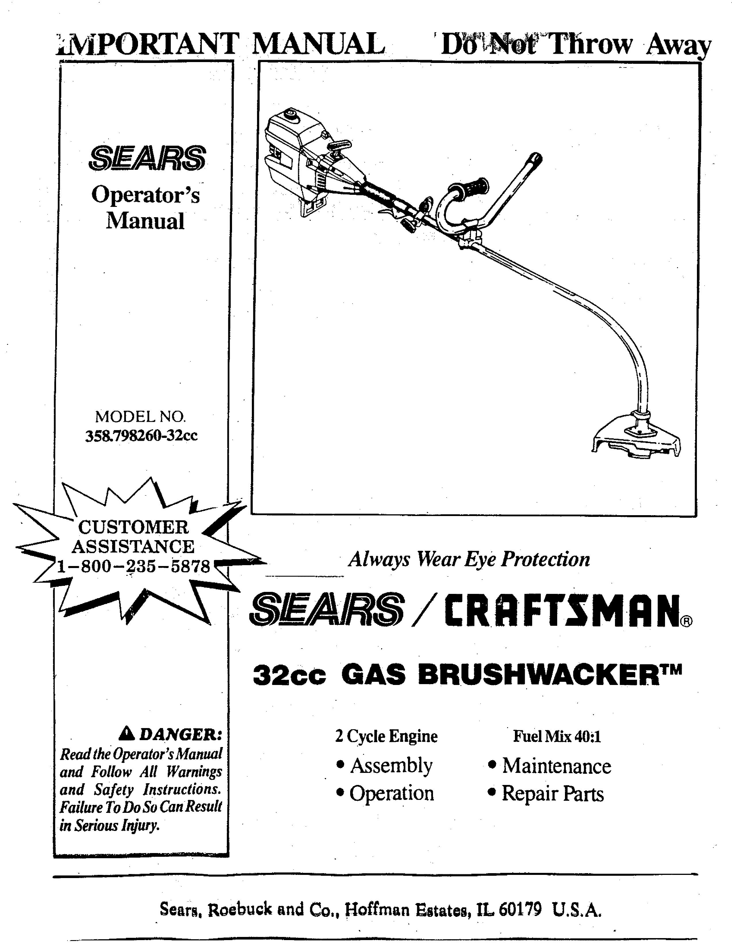 Craftsman 358.798260-32cc Brush Cutter User Manual