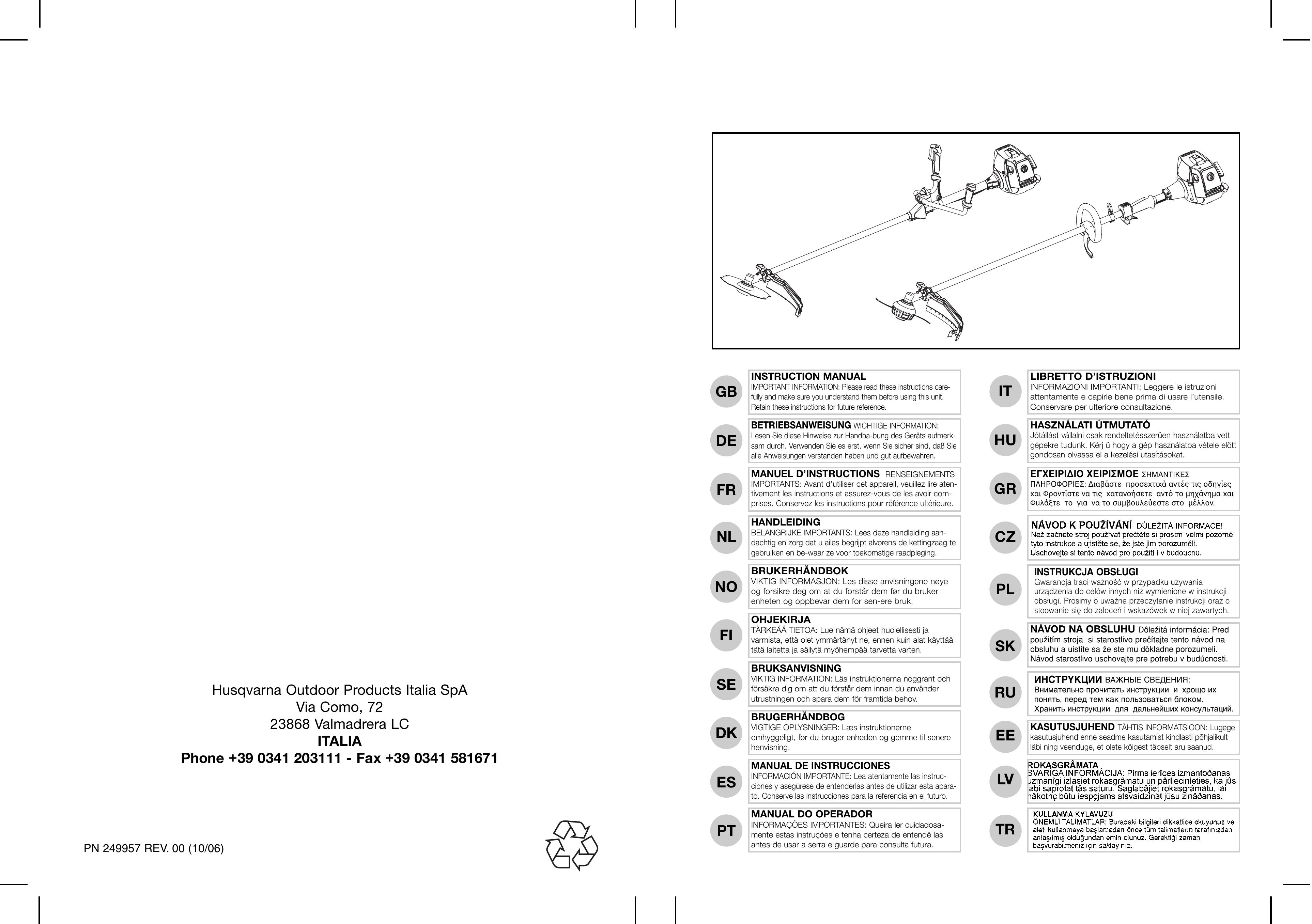 Husqvarna 2.710 BT Brush Cutter User Manual
