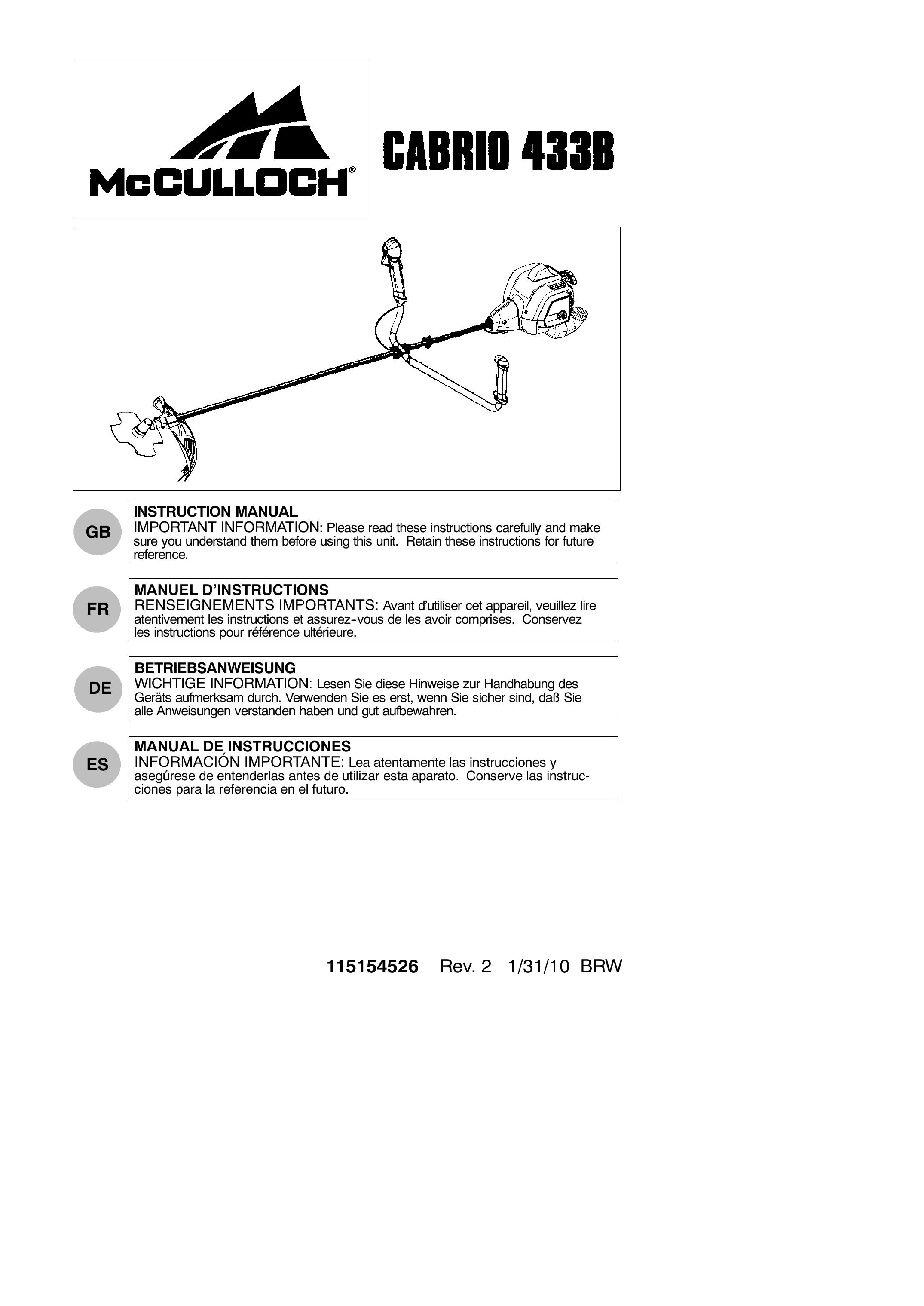 McCulloch 952715746 Brush Cutter User Manual