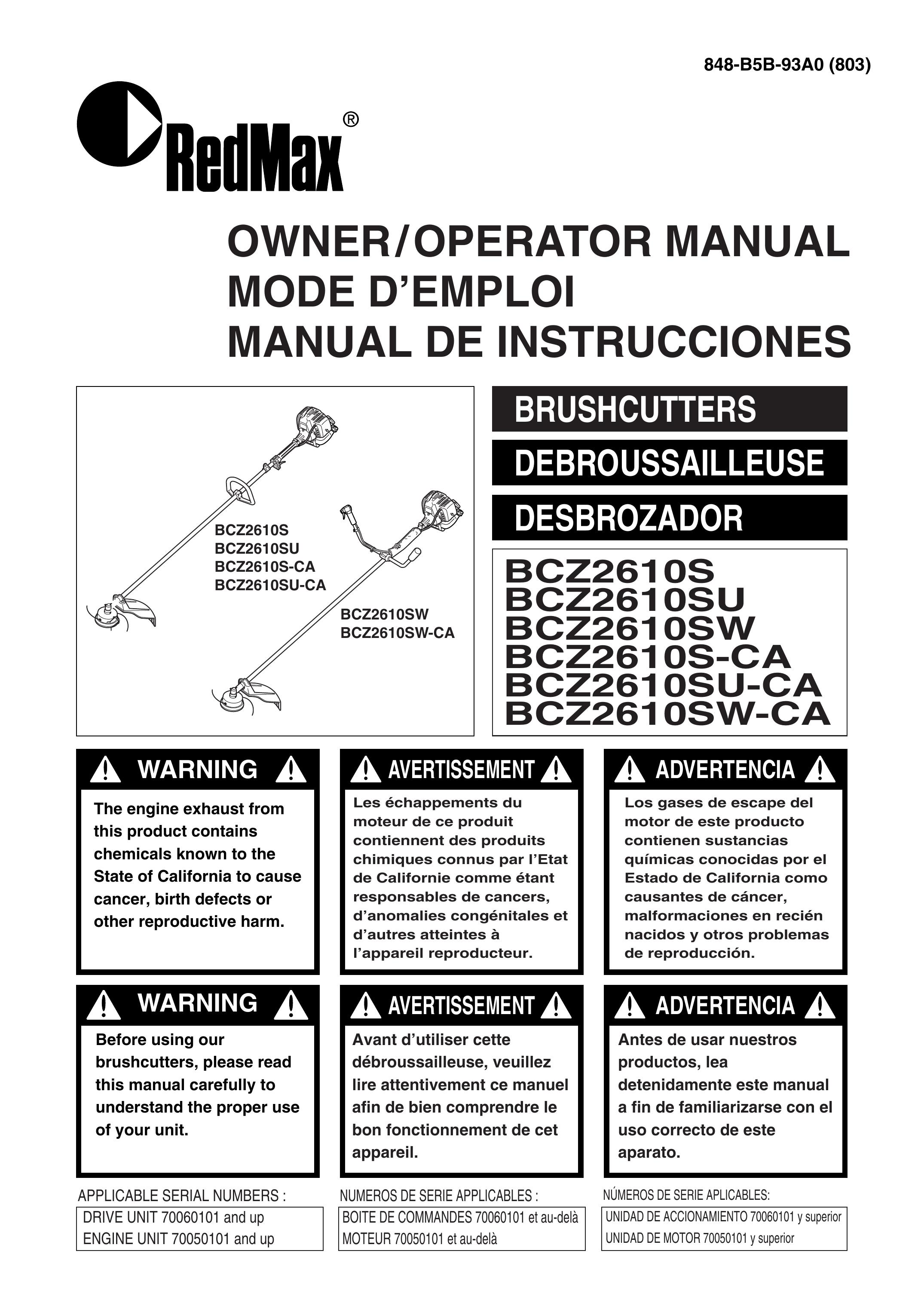 RedMax BCZ2610SU-CA Brush Cutter User Manual
