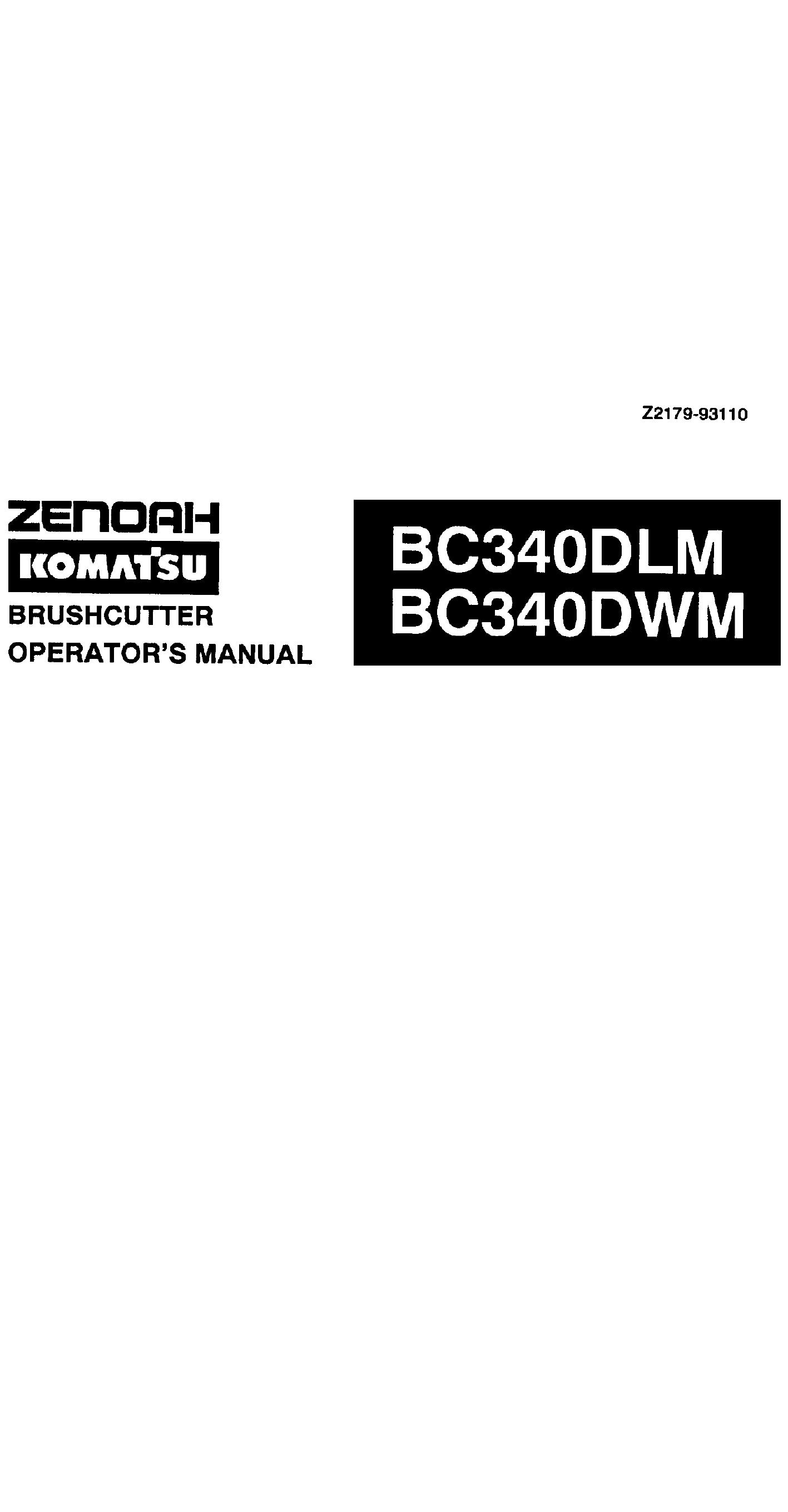 Zenoah BC340DLM Brush Cutter User Manual