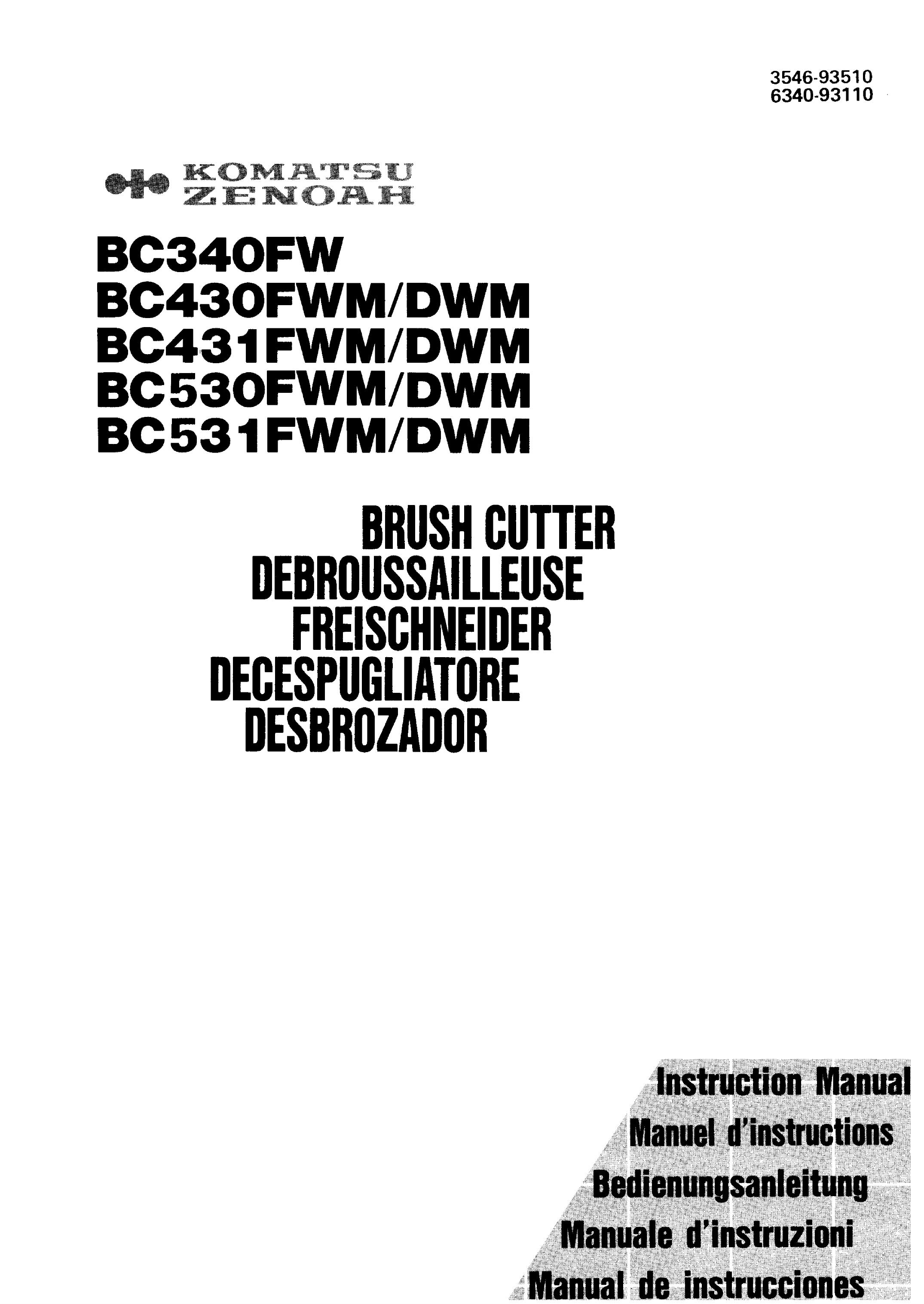 Zenoah BC340FWM Brush Cutter User Manual