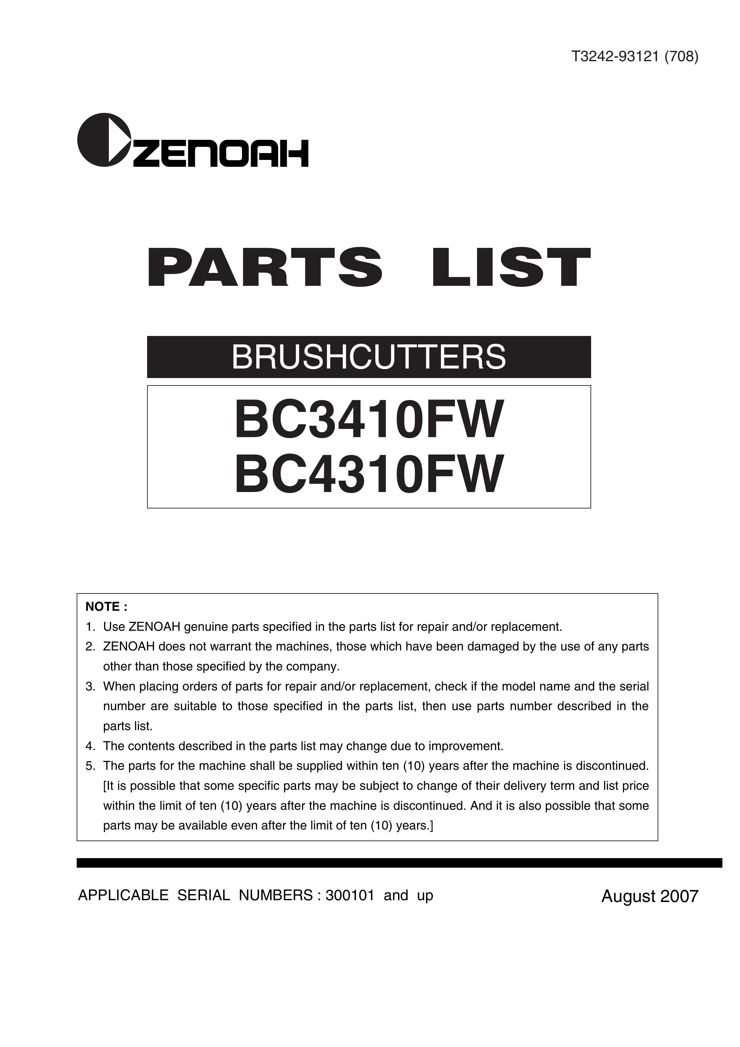 Zenoah BC3410FW Brush Cutter User Manual