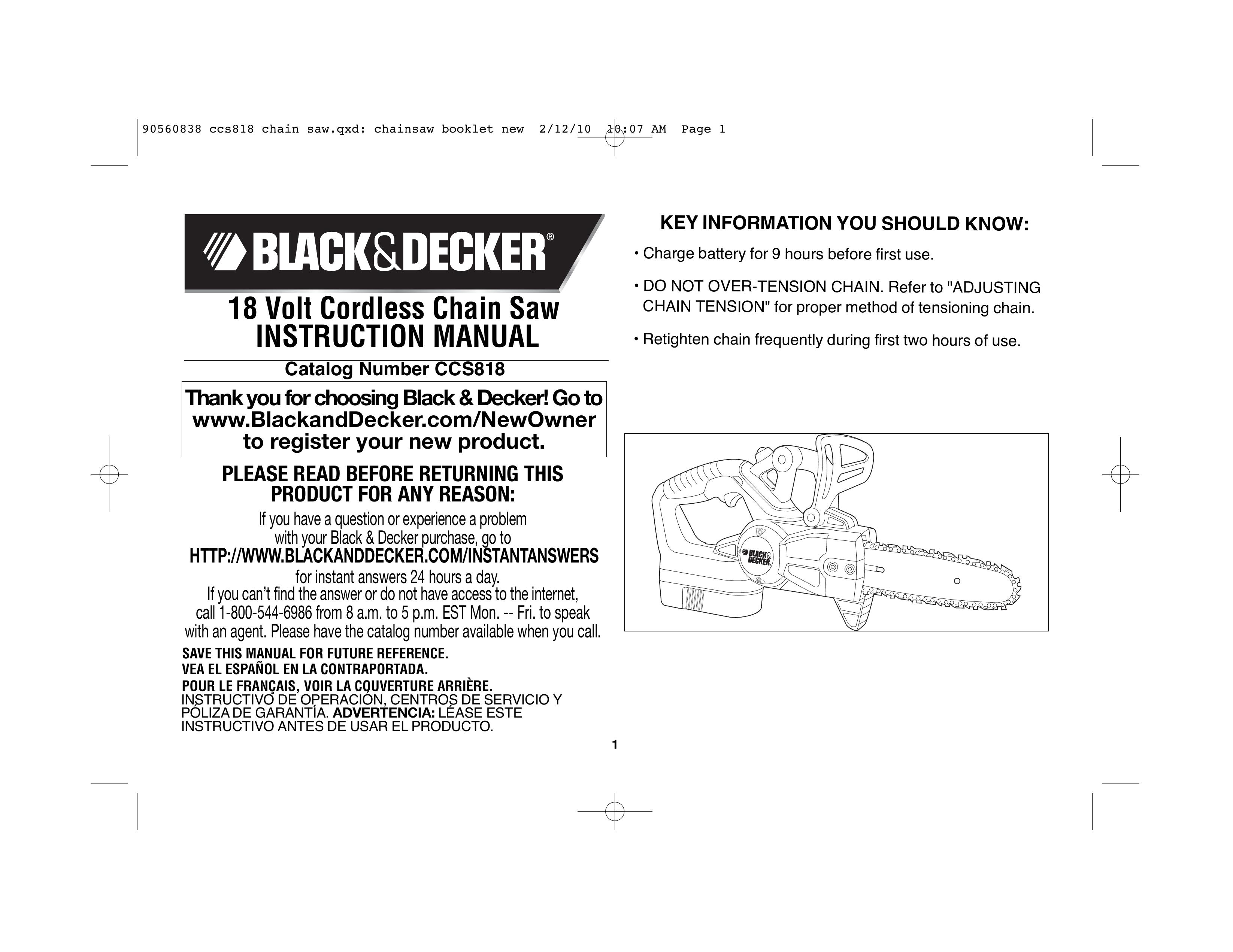 Black & Decker CCS818 Chainsaw User Manual