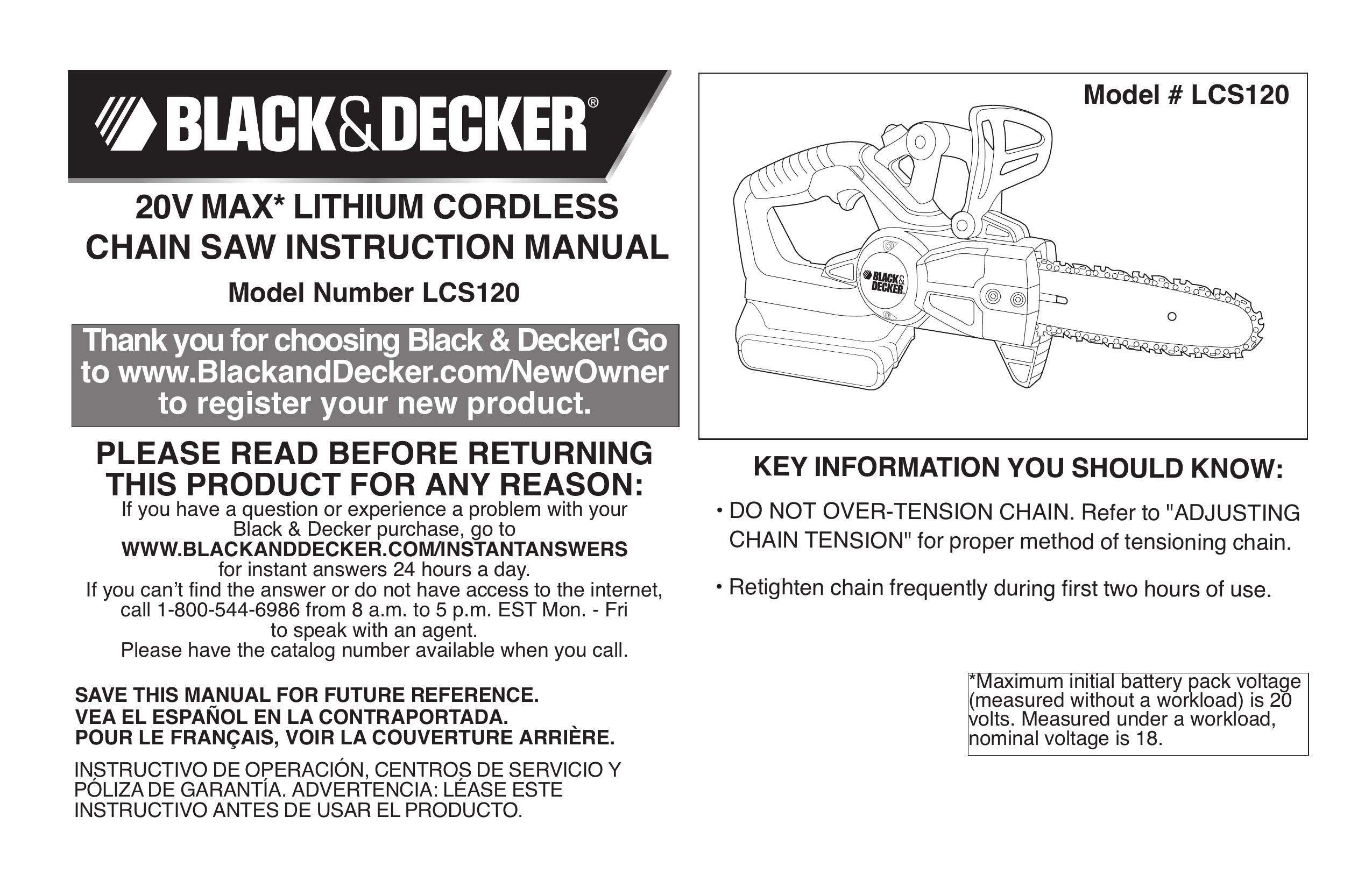 Black & Decker LCS120 Chainsaw User Manual