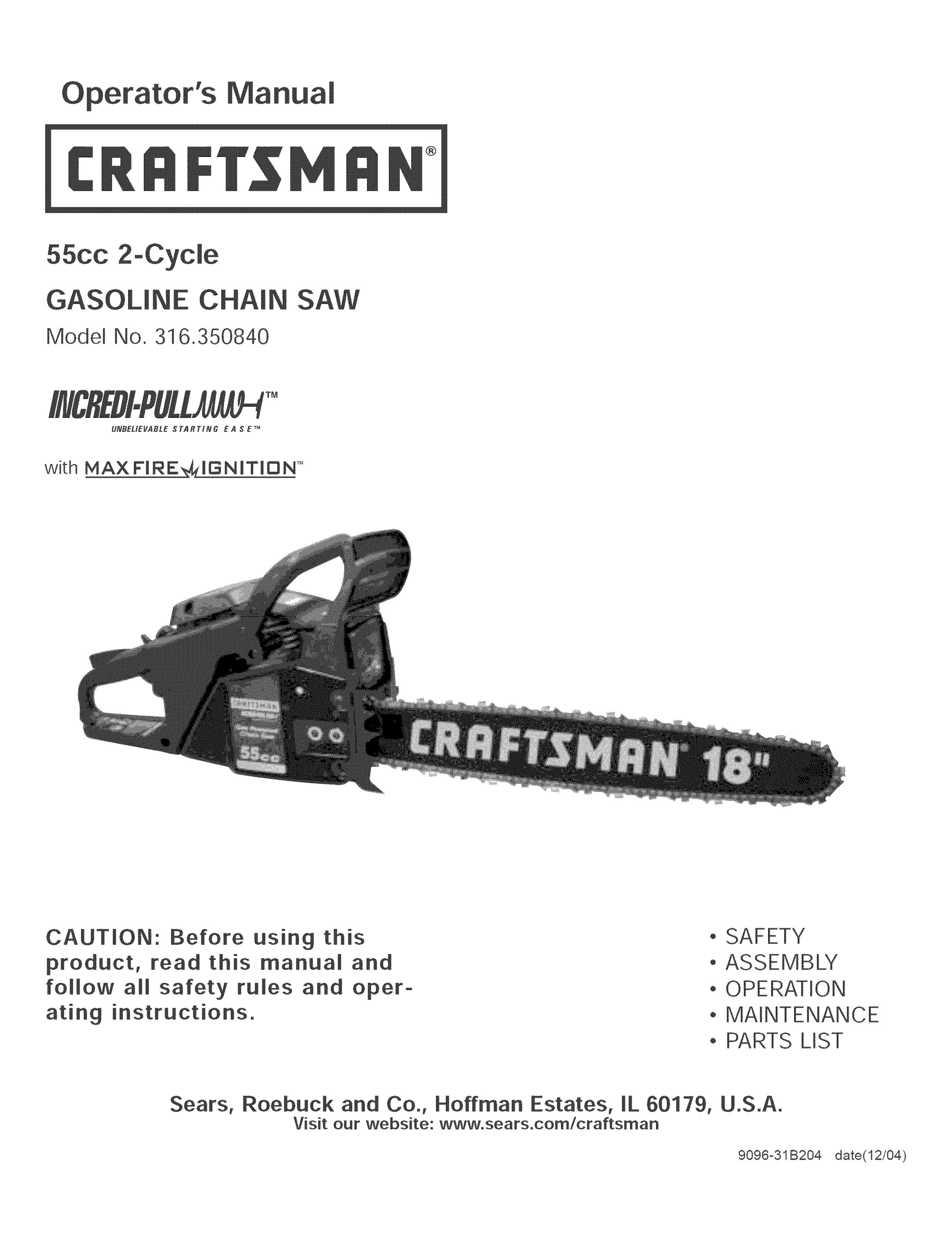 Craftsman 316.35084 Chainsaw User Manual