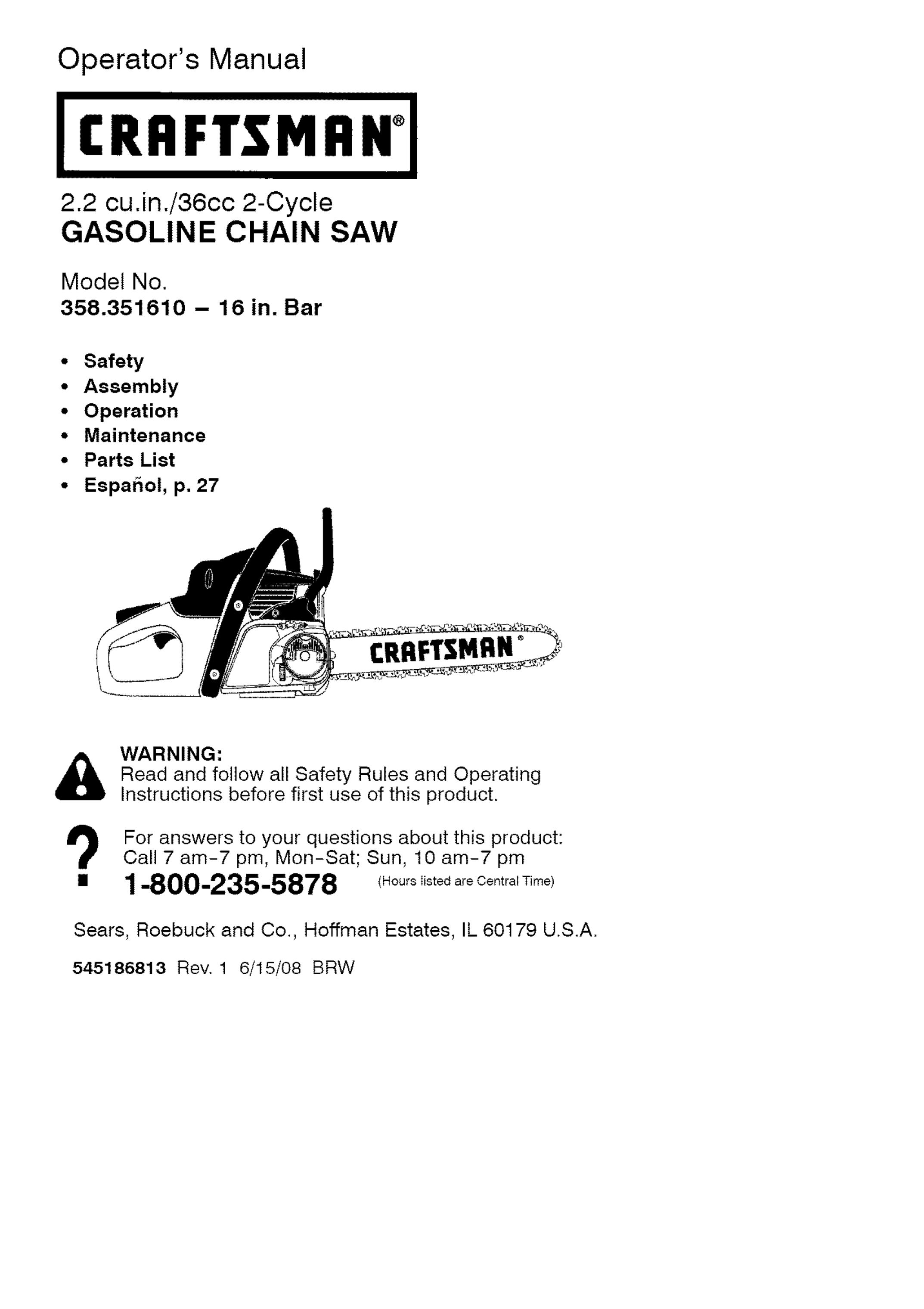 Craftsman 358.35161 Chainsaw User Manual