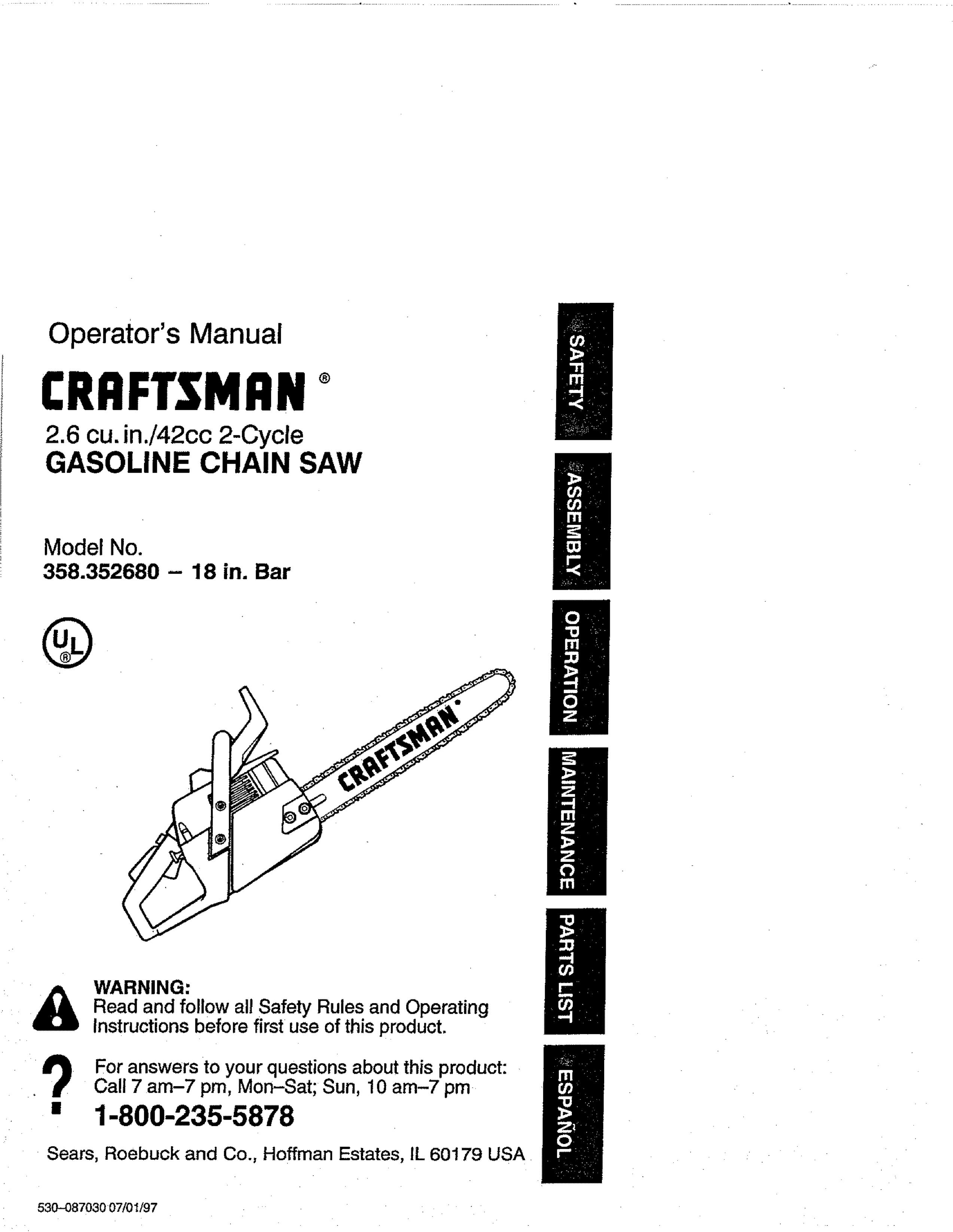 Craftsman 358.352680 - 18 IN. BAR Chainsaw User Manual