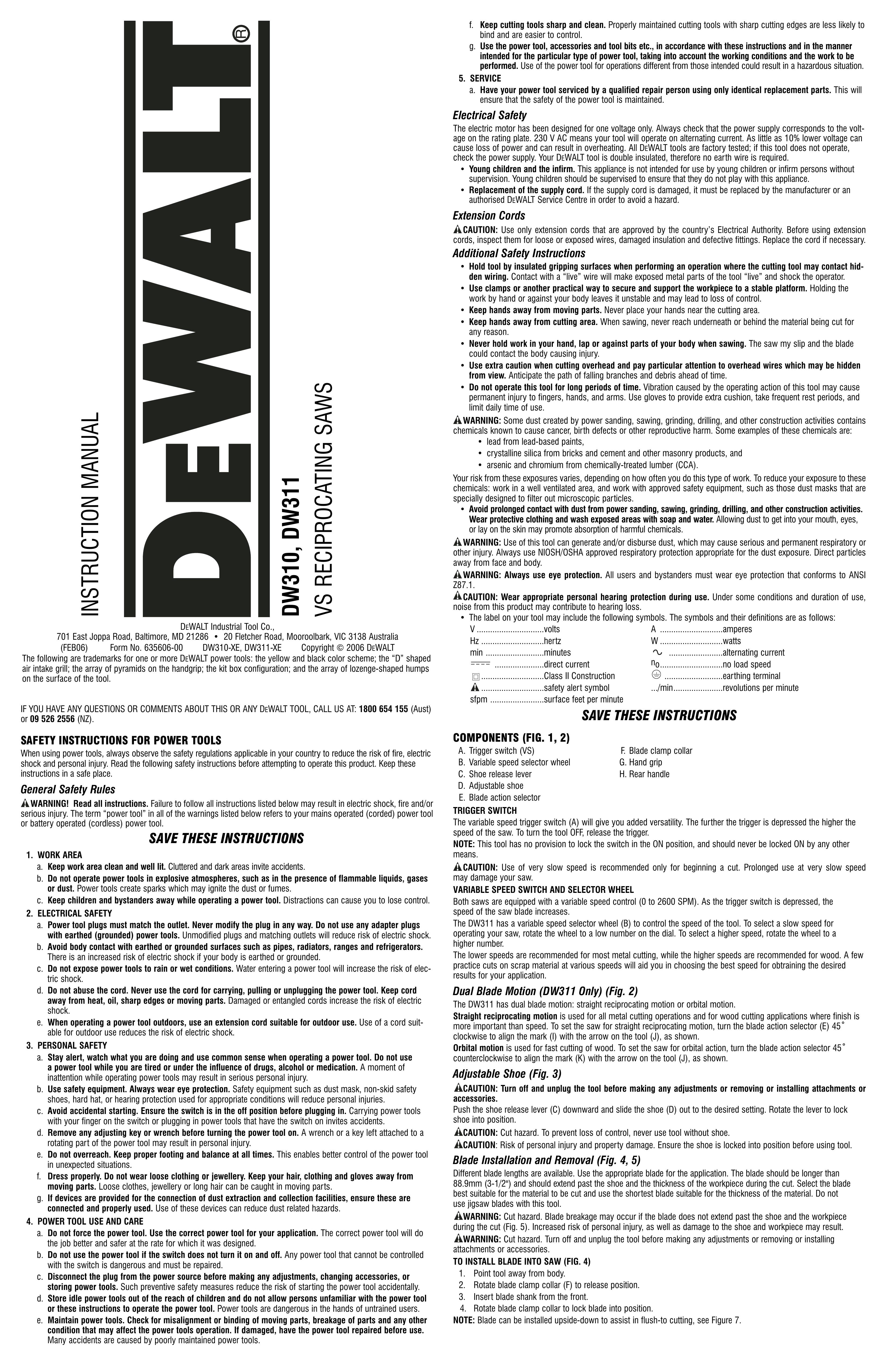DeWalt DW311K Chainsaw User Manual