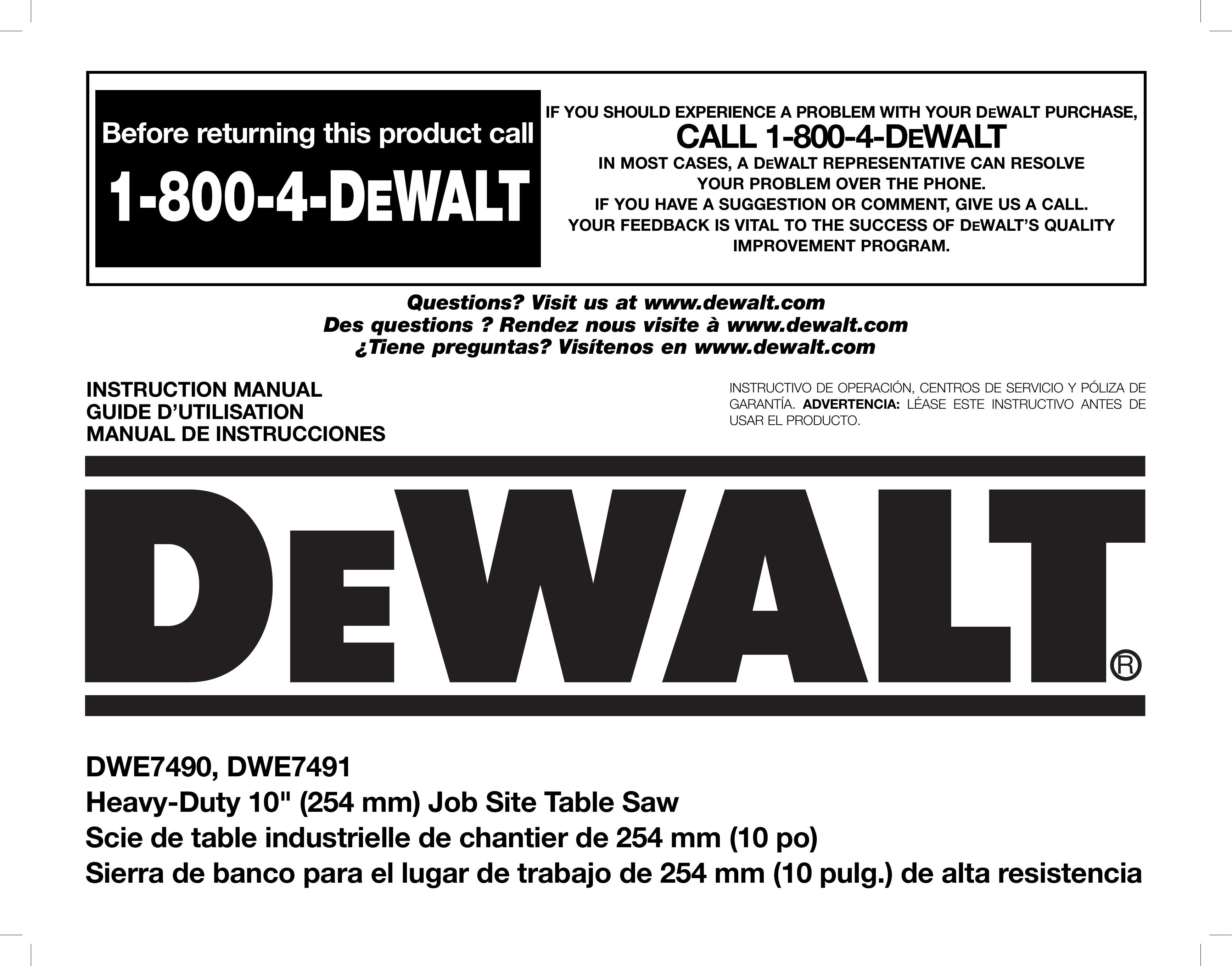 DeWalt DWE7491 Chainsaw User Manual