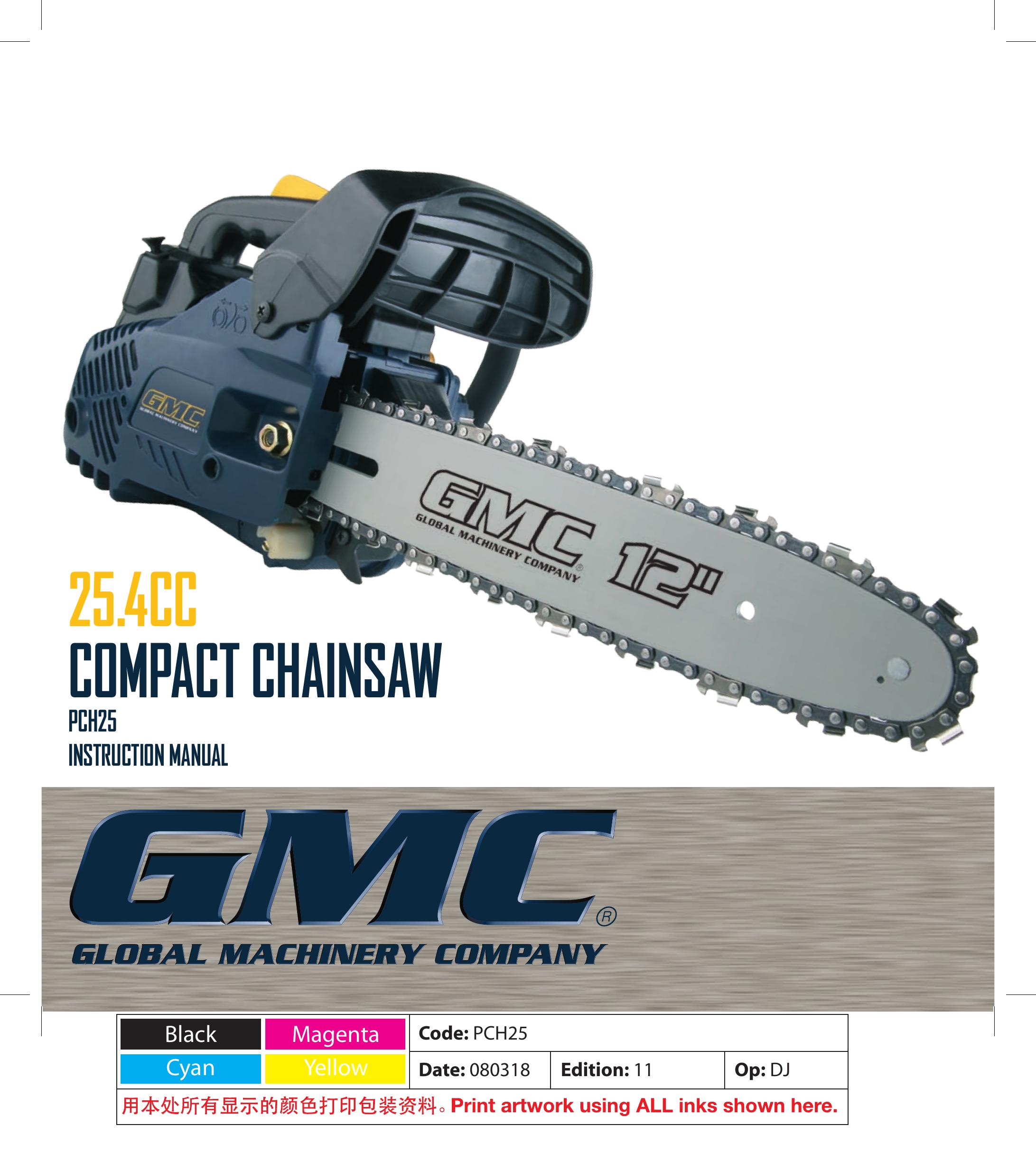 Global Machinery Company PCH25 Chainsaw User Manual