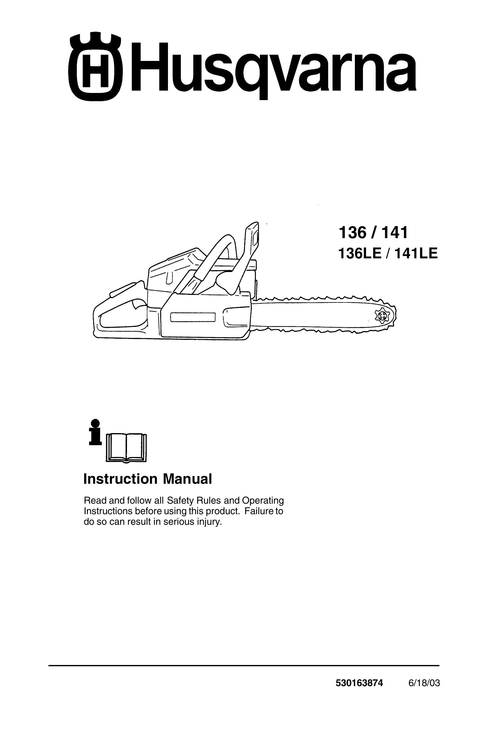 Husqvarna 136, 141, 136LE, 141LE Chainsaw User Manual